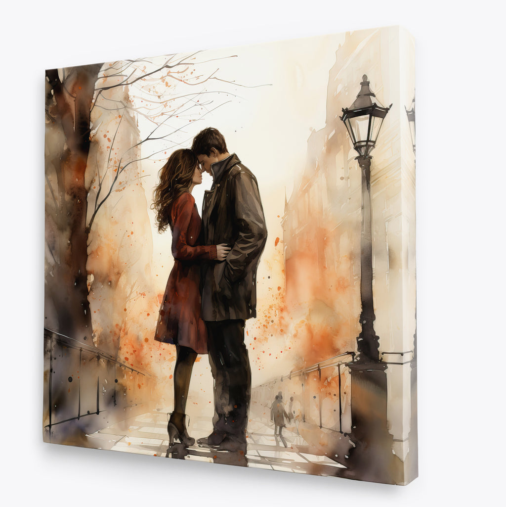 Couple Kissing Romantic Embrace Painting Canvas Wall Art Picture Print Poster