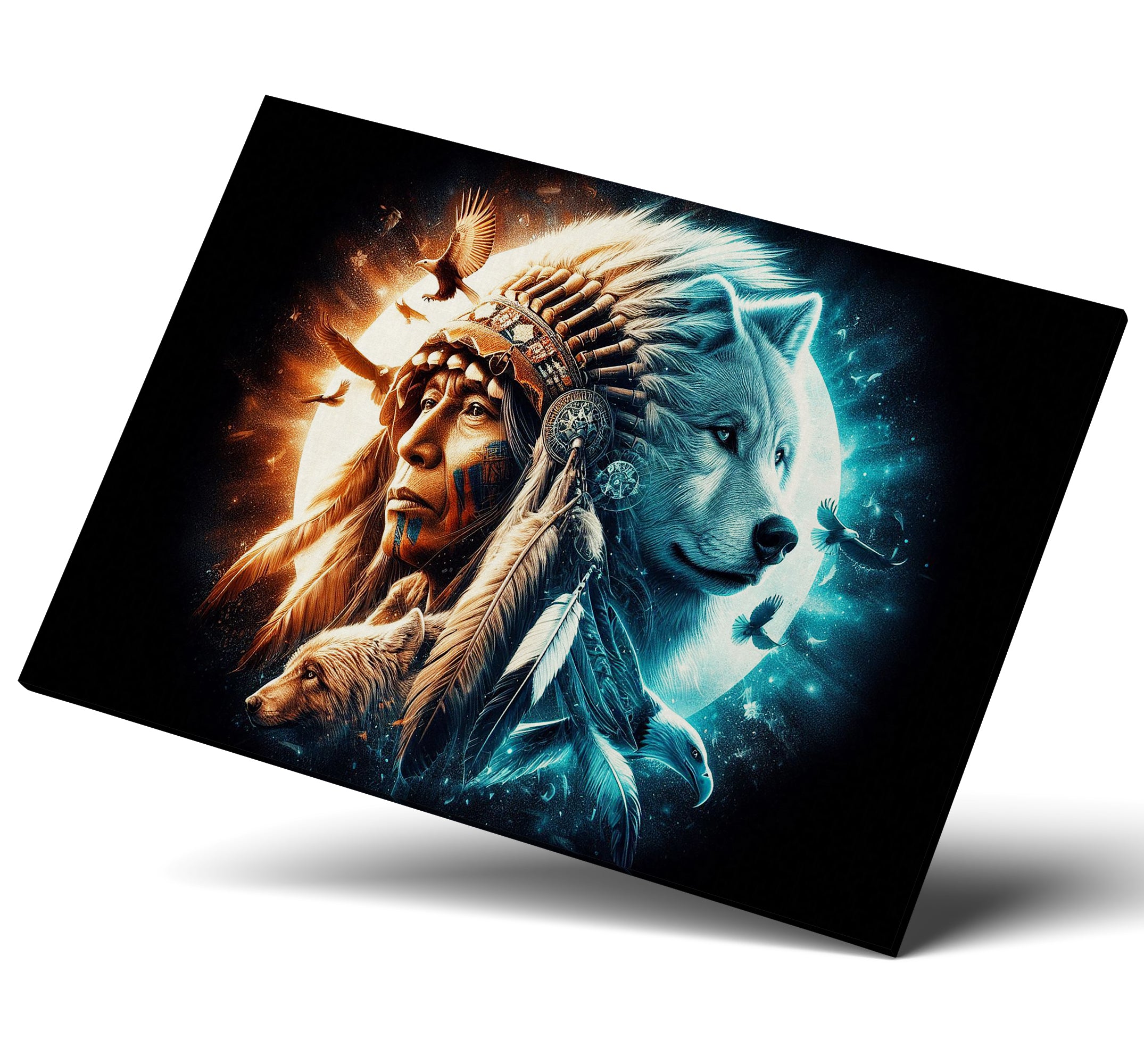 Native American, Wolf, Bear, Eagle Spirits Wall Art Canvas Print