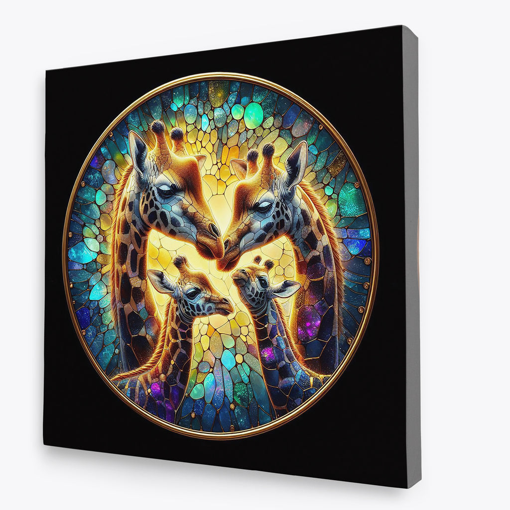 Giraffe Family Mosaic Square Canvas Print Wall Art or Poster Print