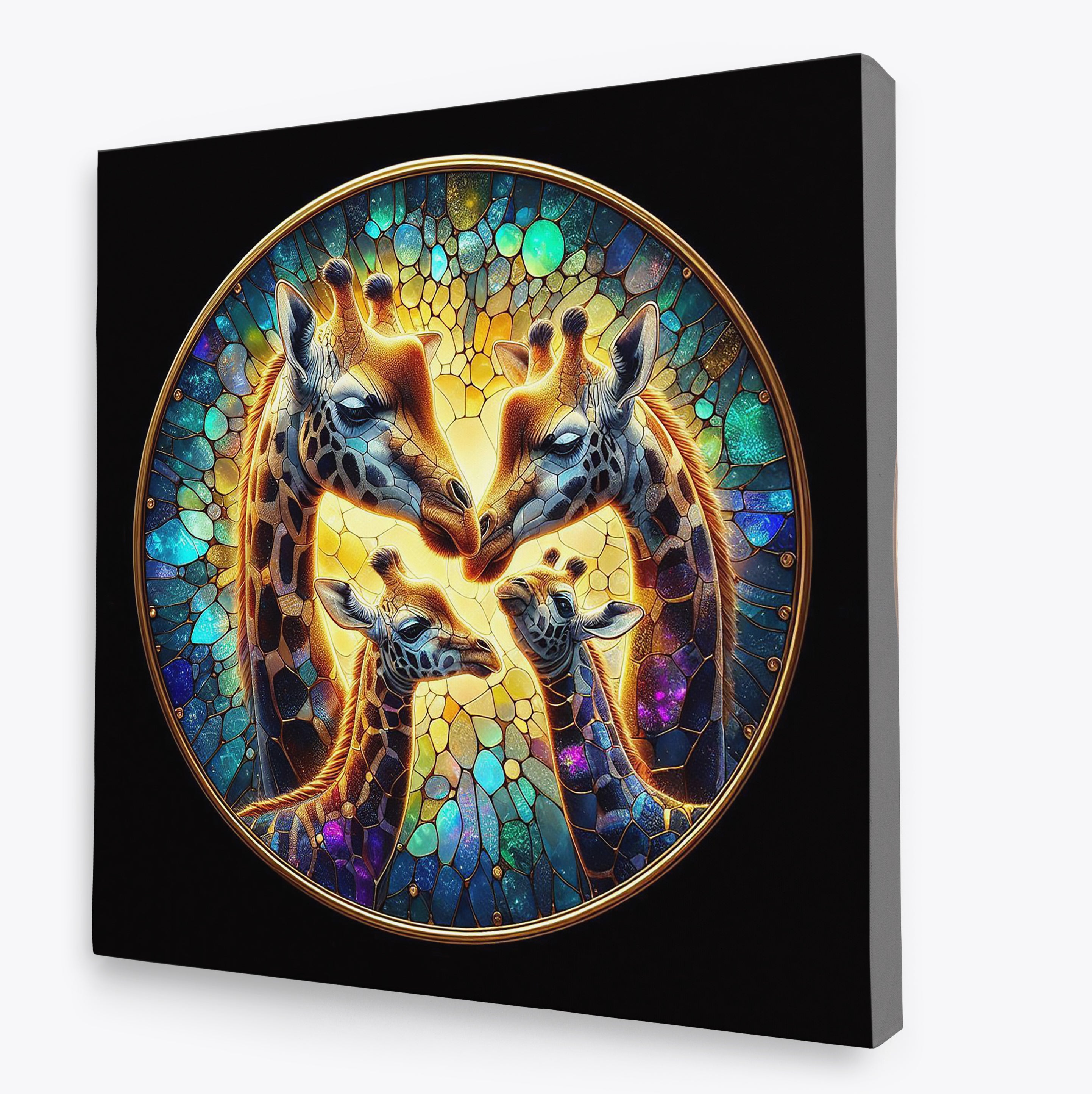 Giraffe Family Mosaic Square Canvas Print Wall Art or Poster Print
