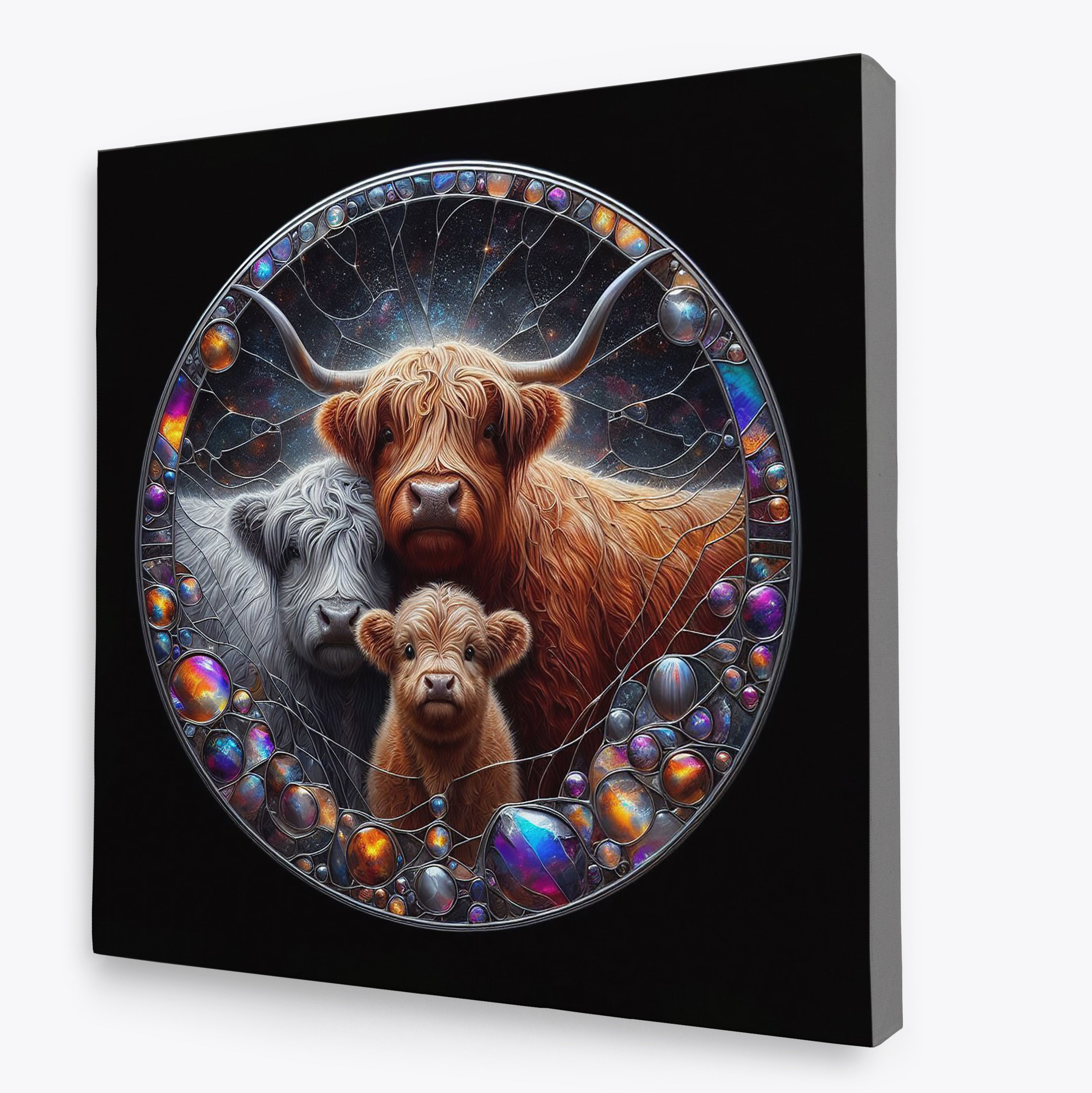 Highland Cow Family Mosaic Square Canvas Print Wall Art or Poster Print