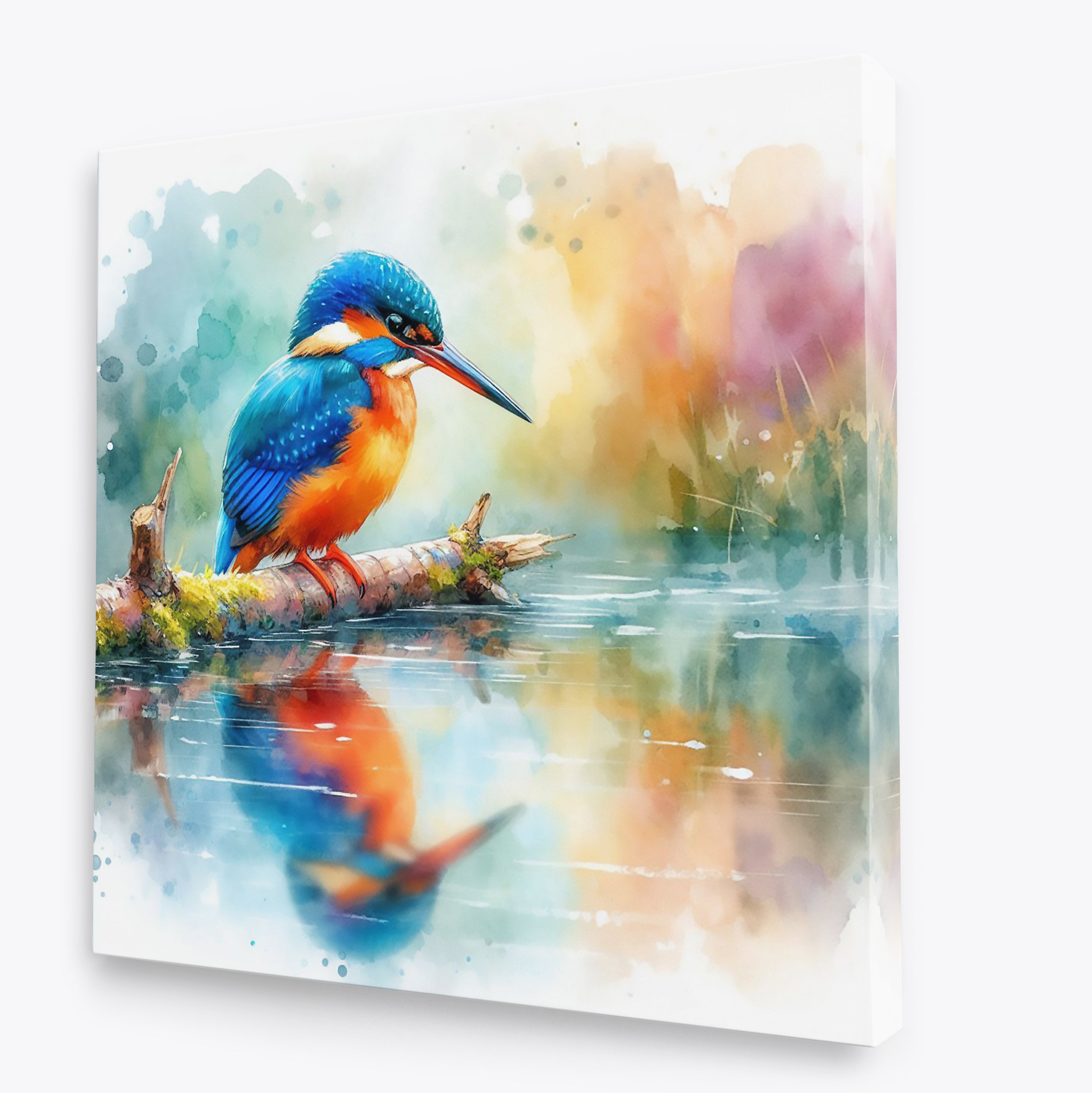 Kingfisher By the River Nature Canvas Wall Art Print