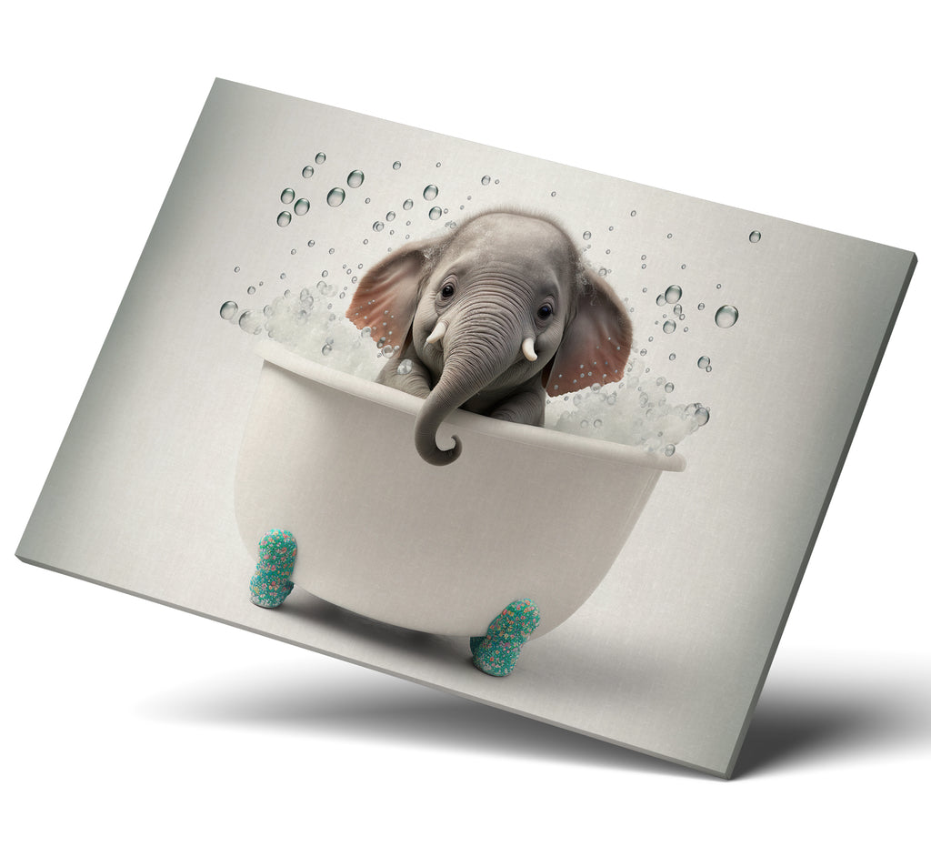 Cute Baby Elephant In a Bubble Bath Wall Art Canvas Print