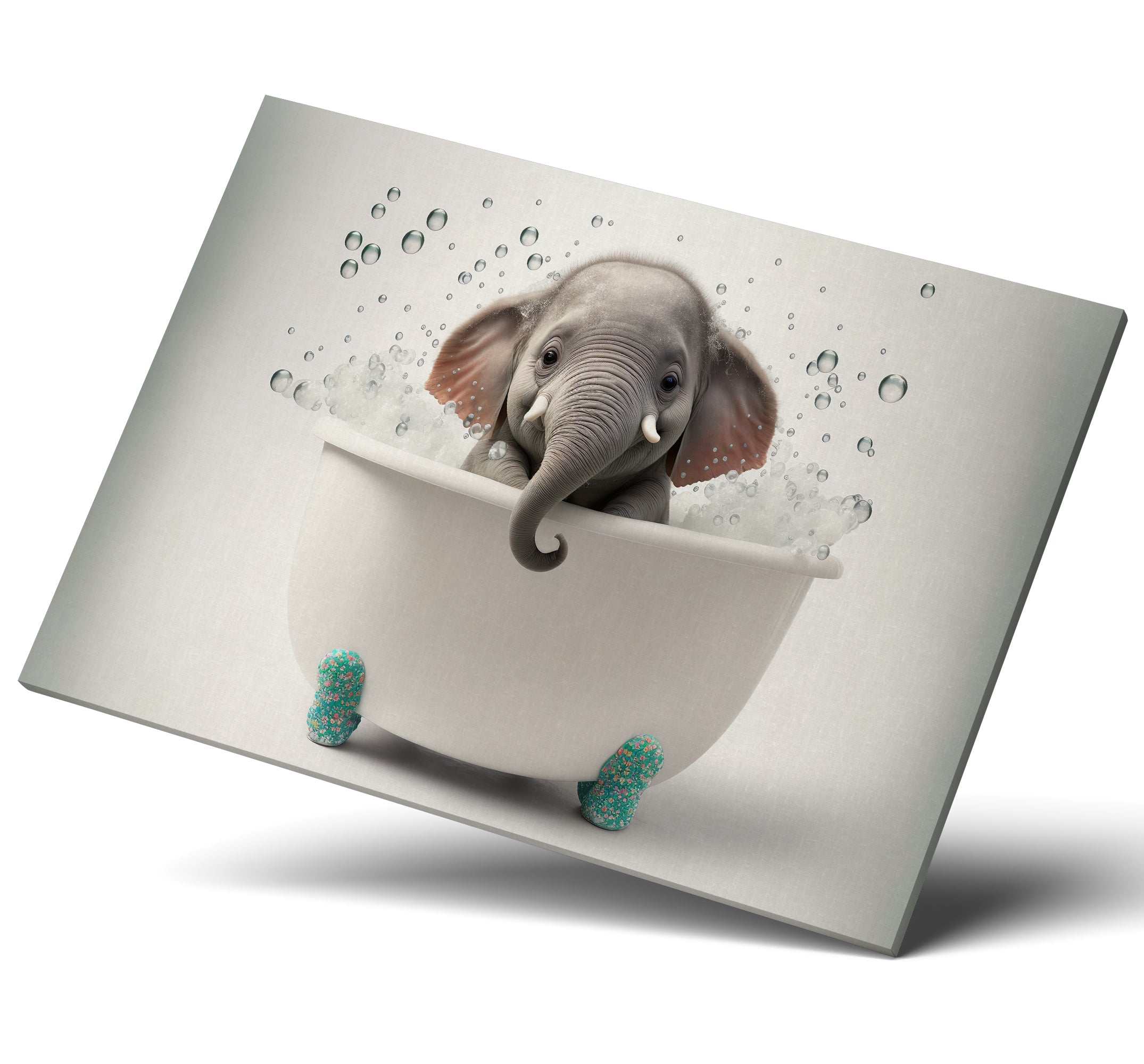 Cute Baby Elephant In a Bubble Bath Wall Art Canvas Print