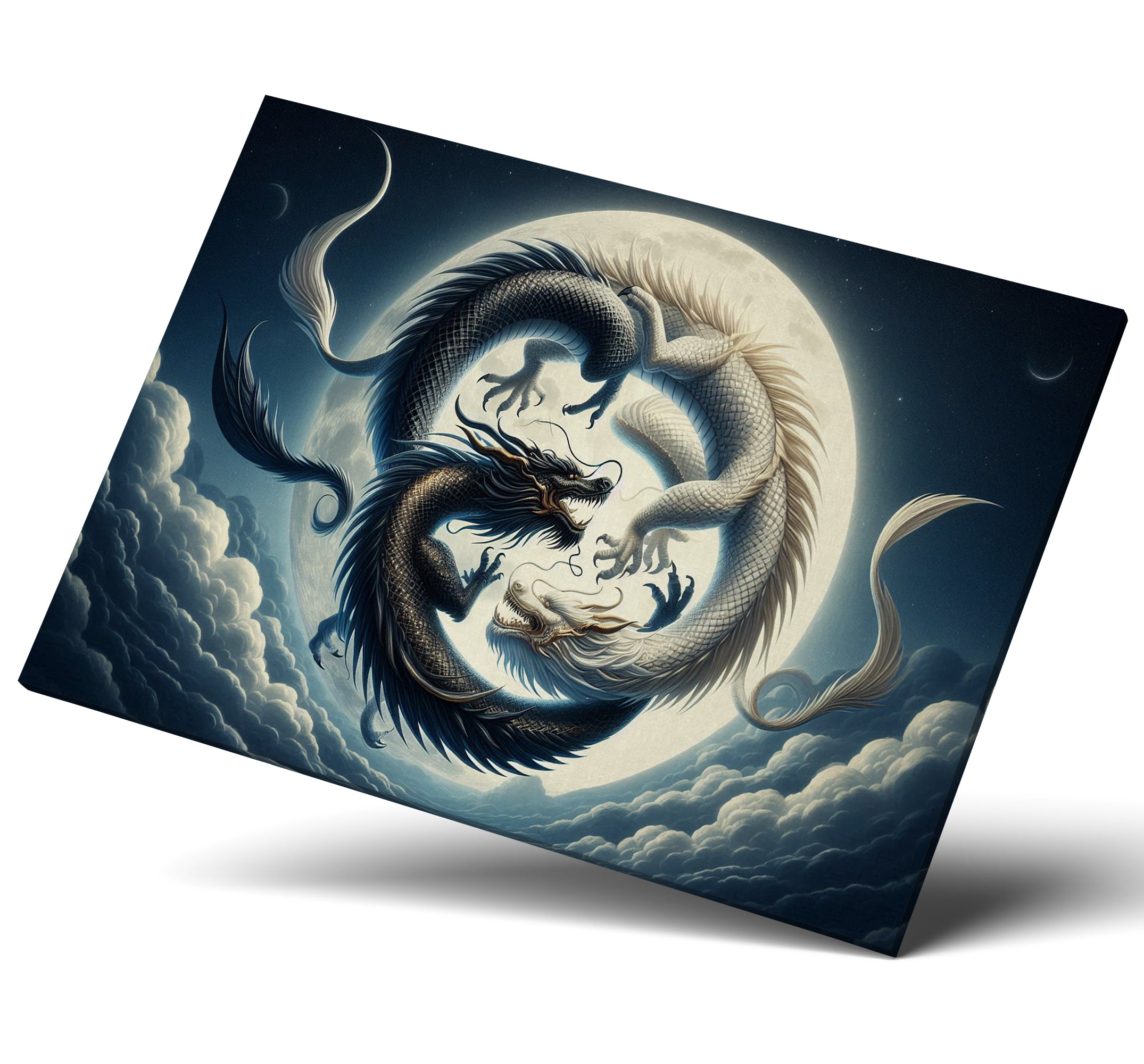 Ying Yang Dragons Fantasy Landscape Canvas Print Wall Art Picture or Poster Print