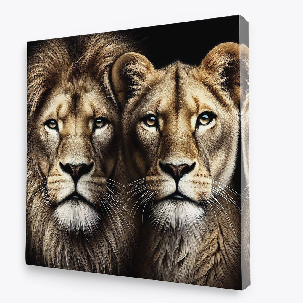 Majestic Lion and Lioness Big Cat Square Canvas Print Wall Art