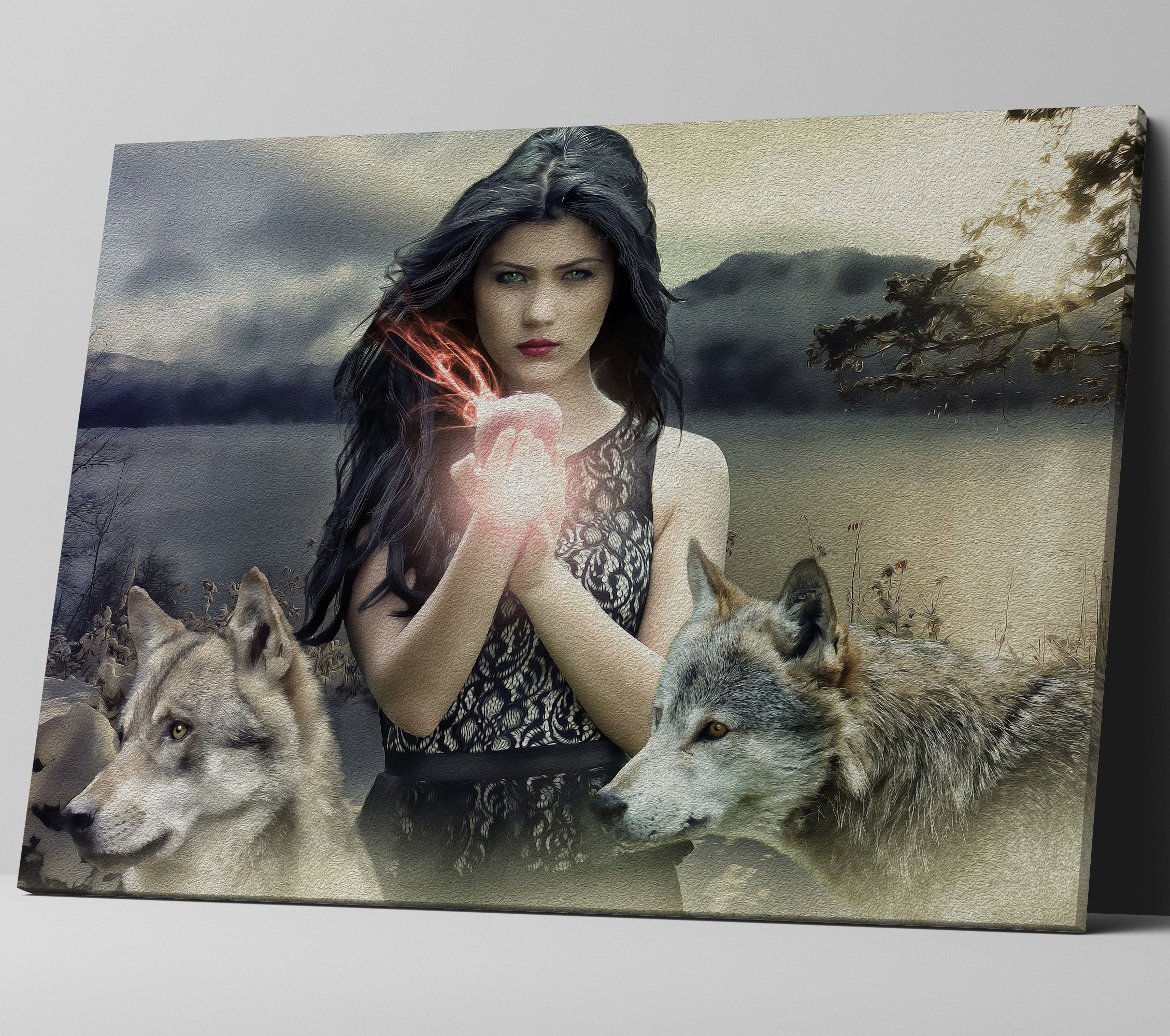 Fantasy Gothic Girl and Wolves Canvas Print Wall Art