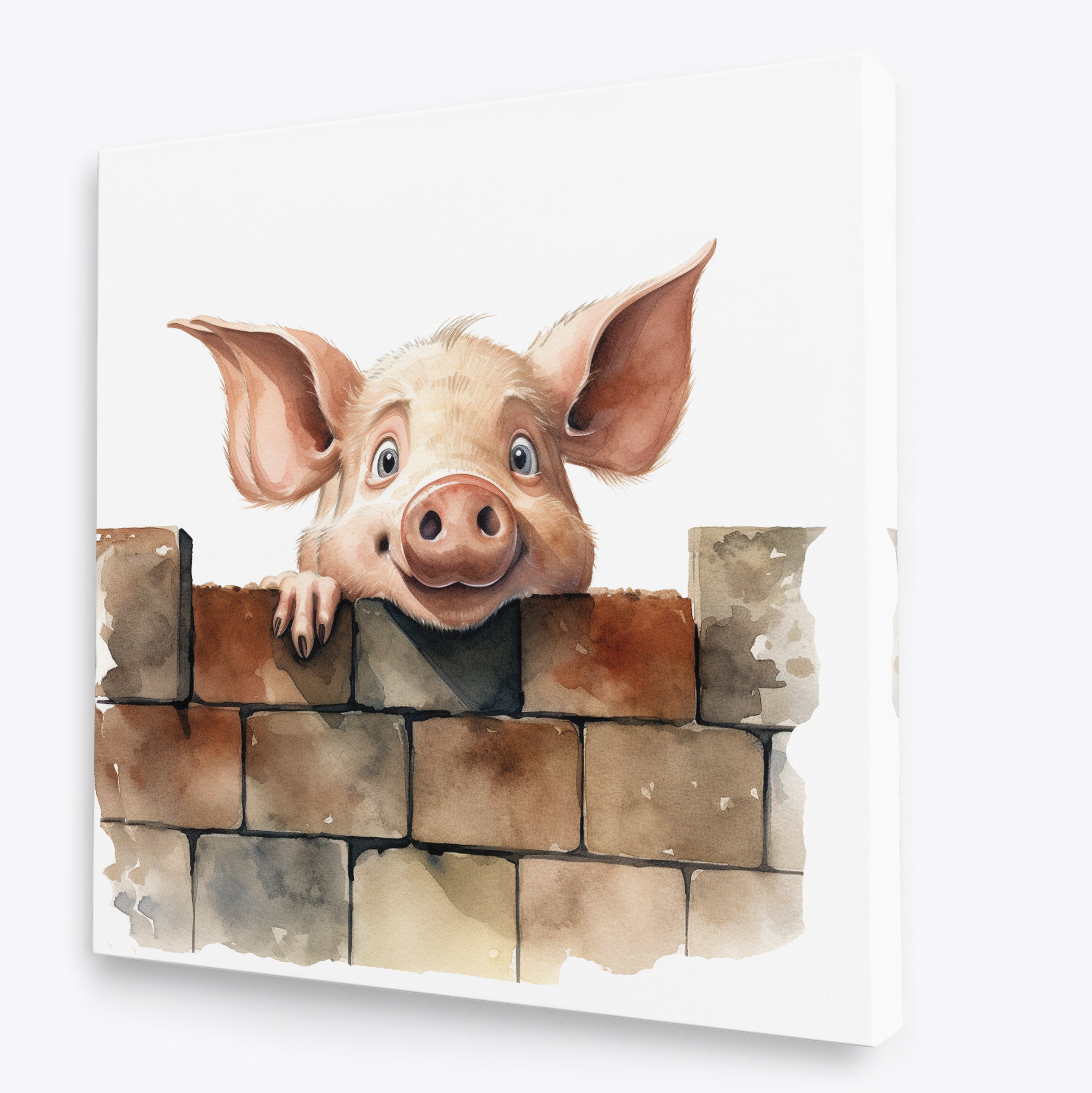 Funny Pig peering Over The Wall Canvas Print Wall Art
