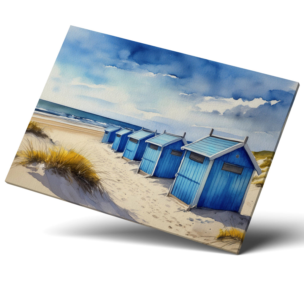 Blue Beach Huts Seaside Landscape Wall Art