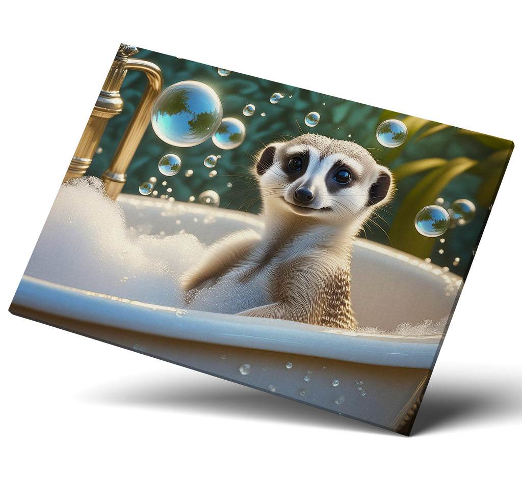 Cute Meerkat Sat In Bubble Bath Bathroom Wall Art