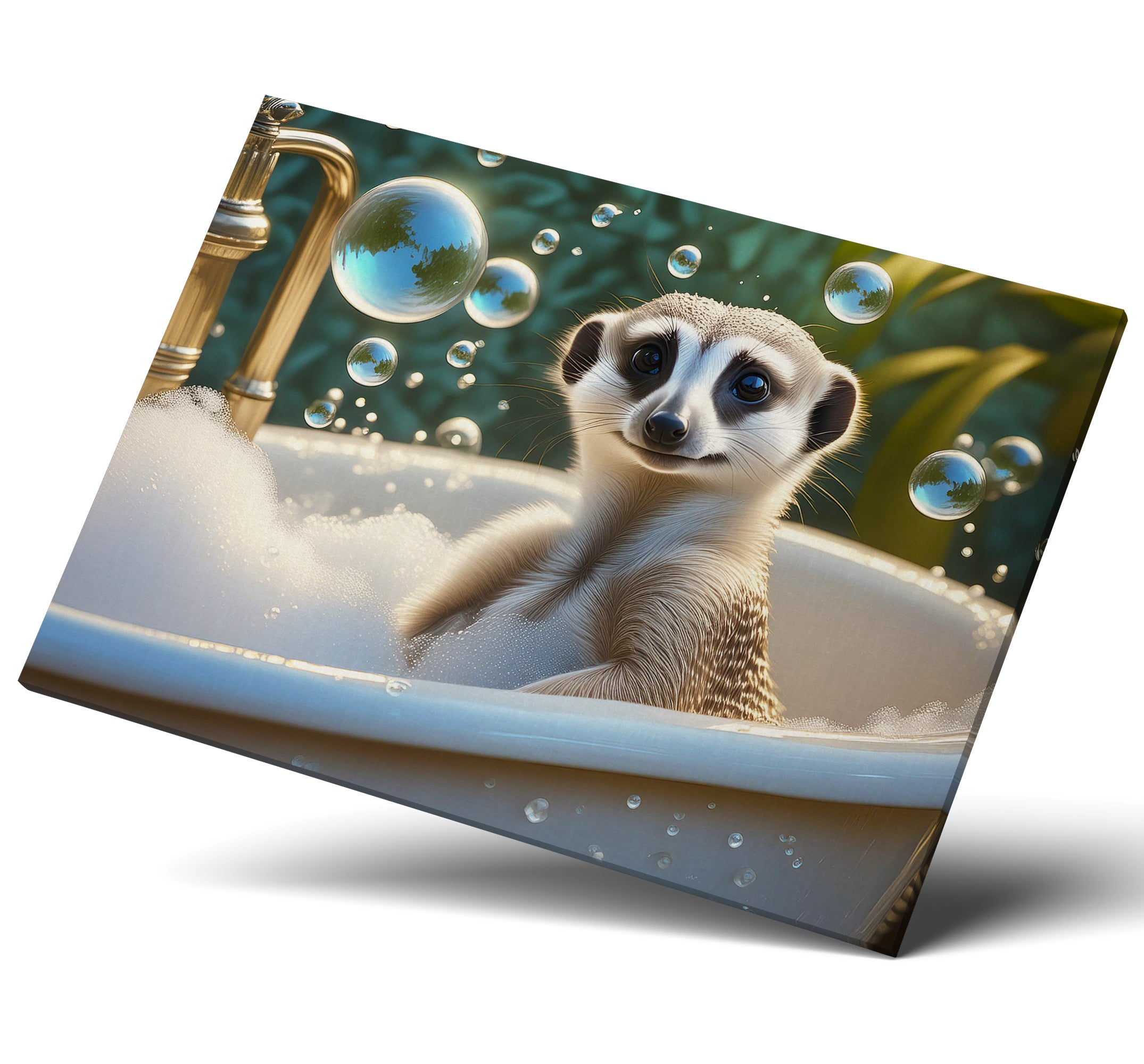 Cute Meerkat Sat In Bubble Bath Bathroom Wall Art