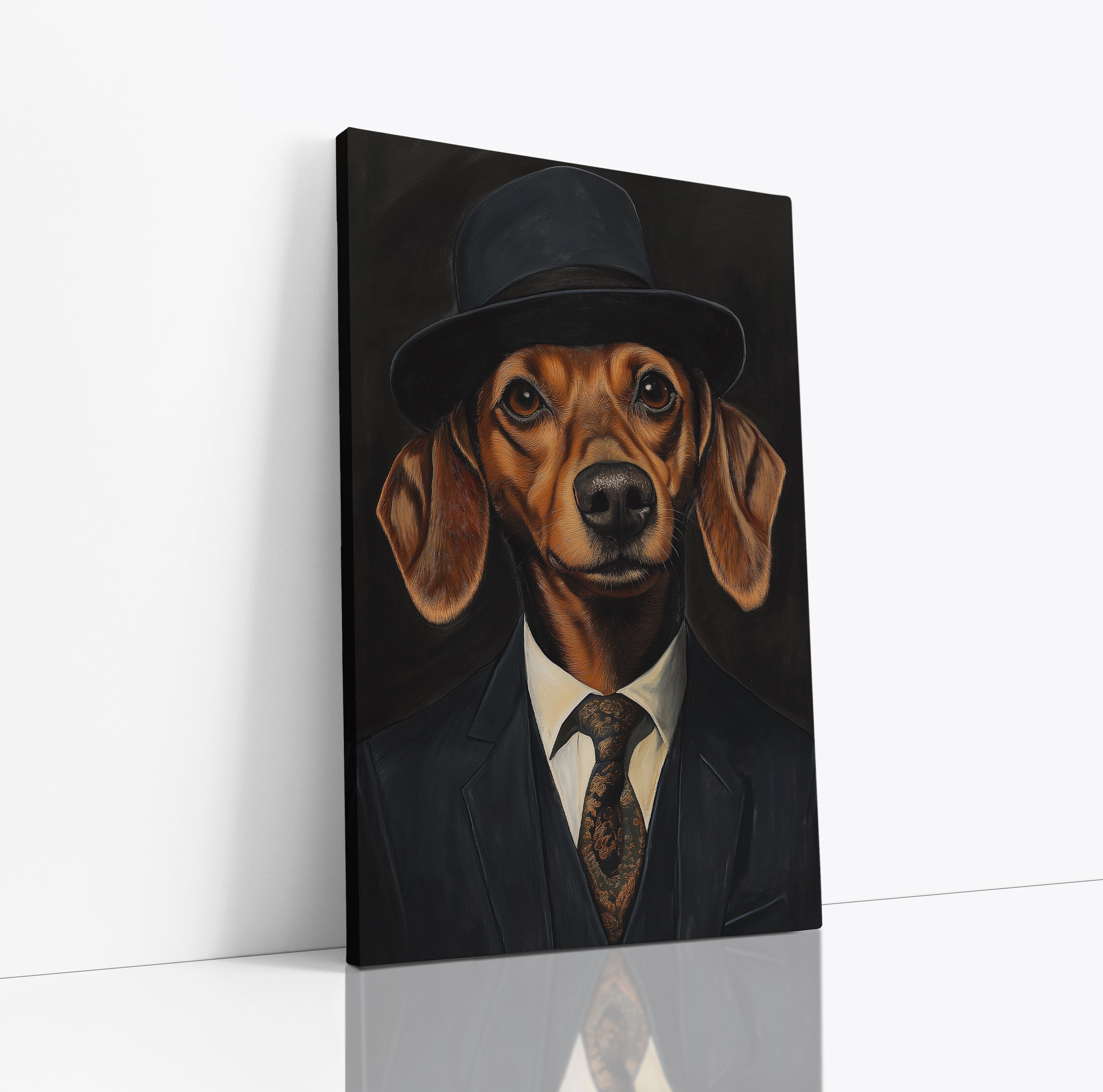 Dachshund In A Suit Canvas Wall Art Print Framed Home Decor Picture