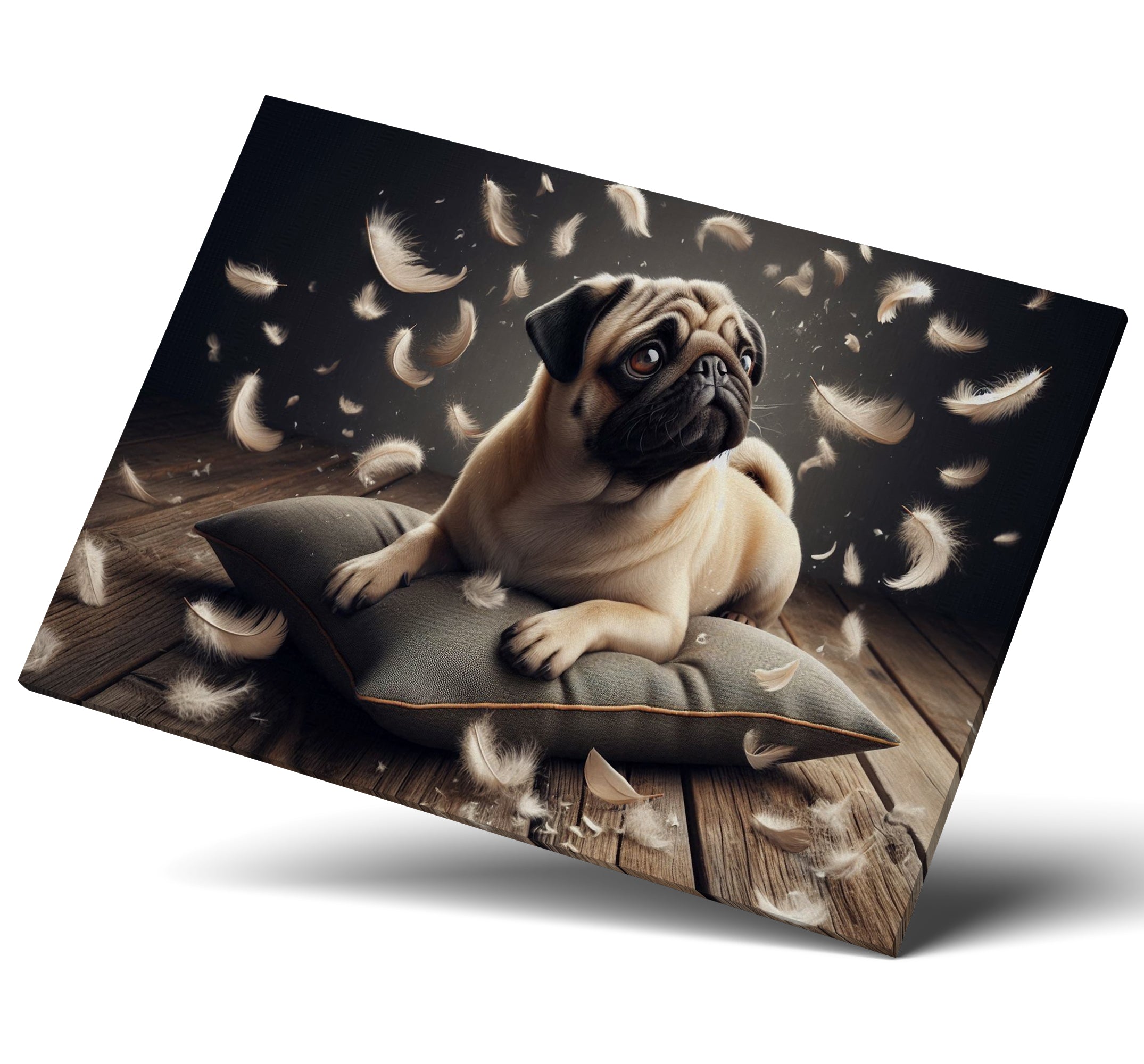 Cute Pug Dog Sat On Cushion Canvas Print Wall Art