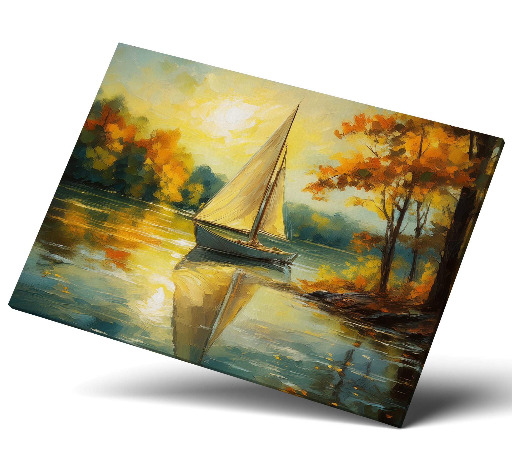 Scenic Sail Boat On Lake Canvas Print Wall Art