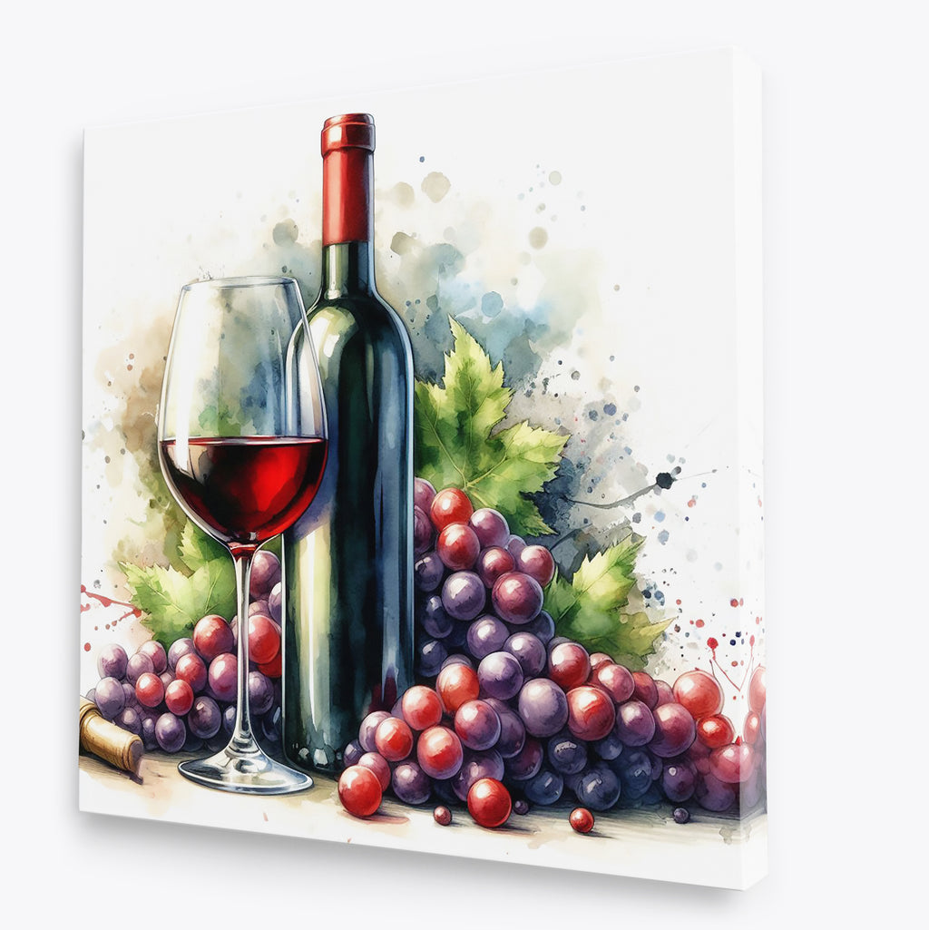 Red Wine Watercolour Style Square Canvas Print Wall Art