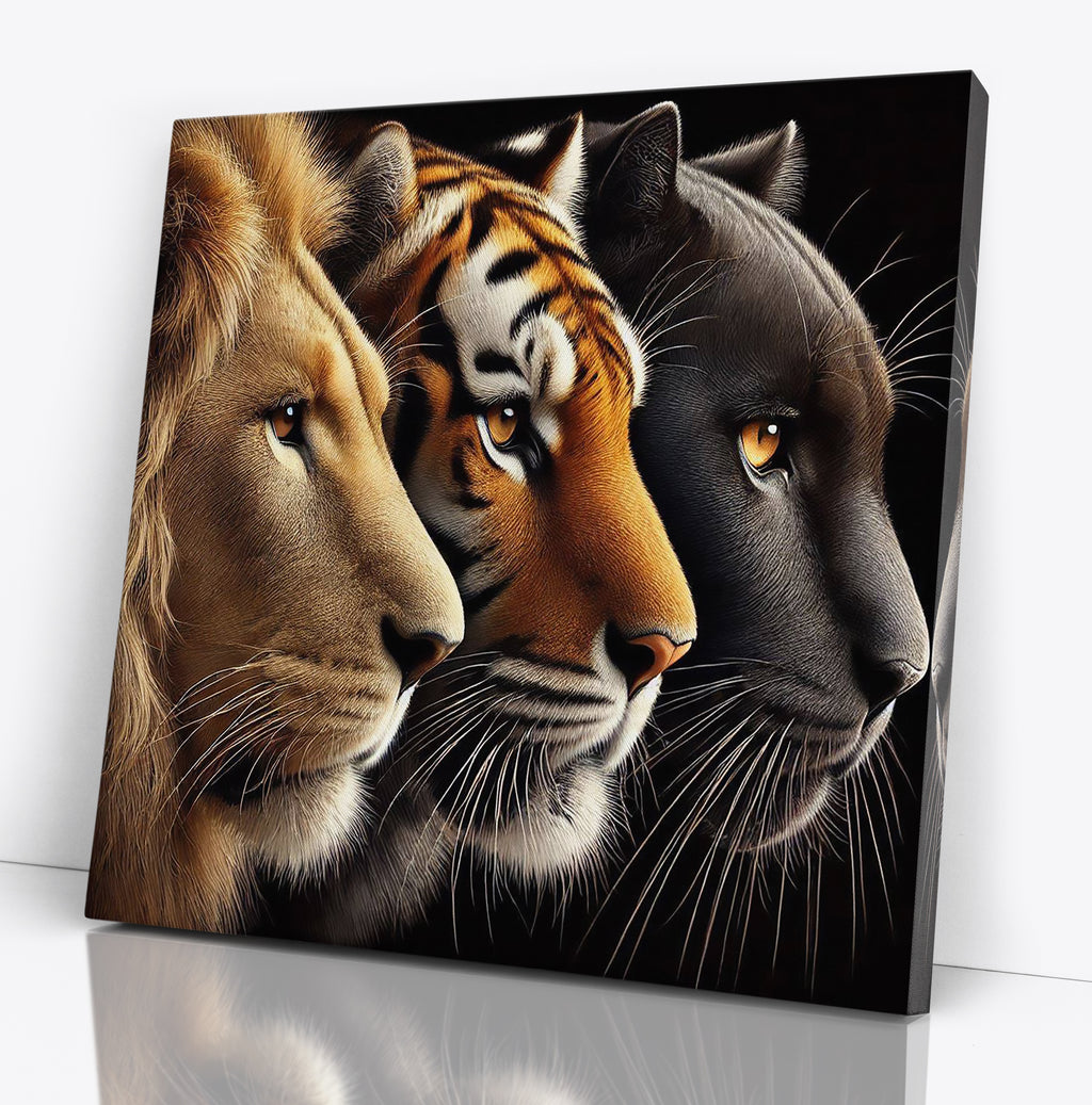 Lion, Tiger, Panther Faces Canvas Print: Big Cat Wall Art