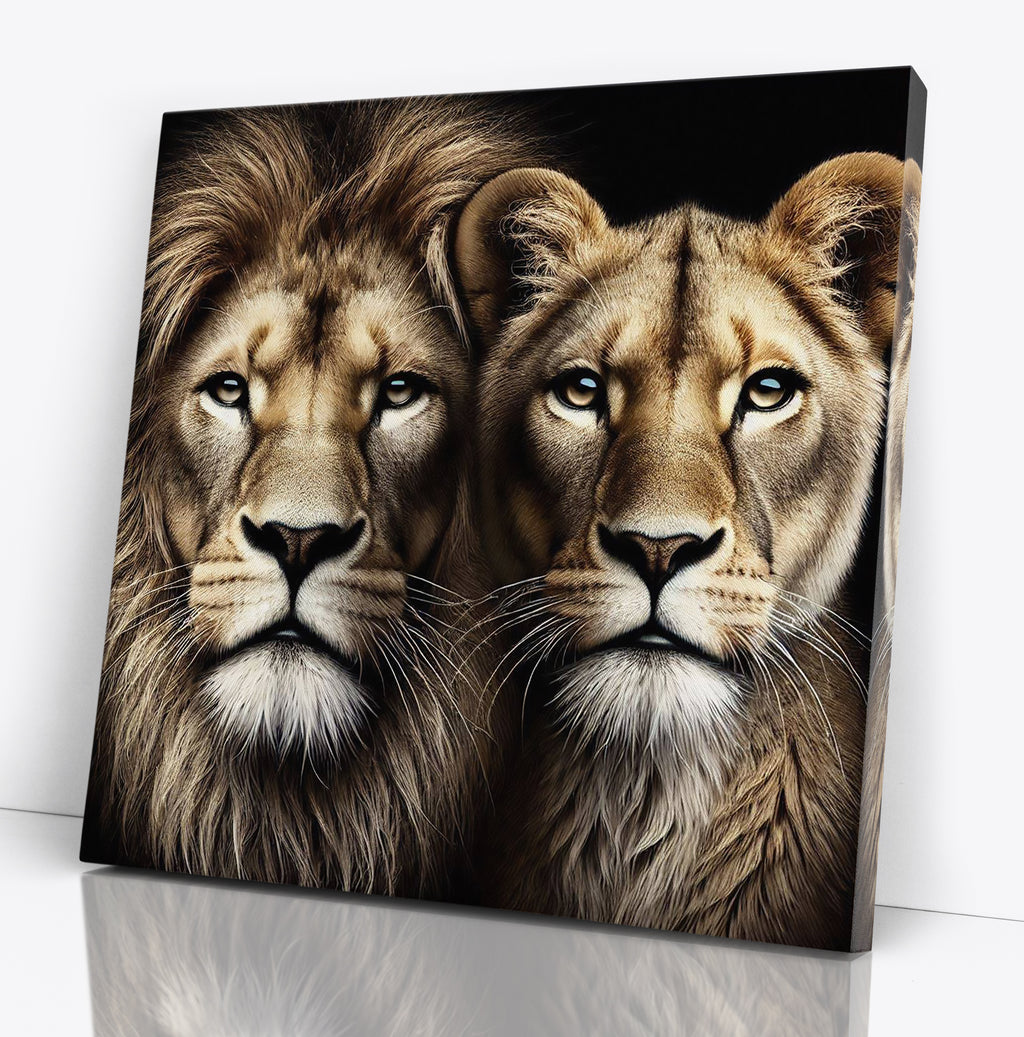 Majestic Lion and Lioness Big Cat Square Canvas Print Wall Art
