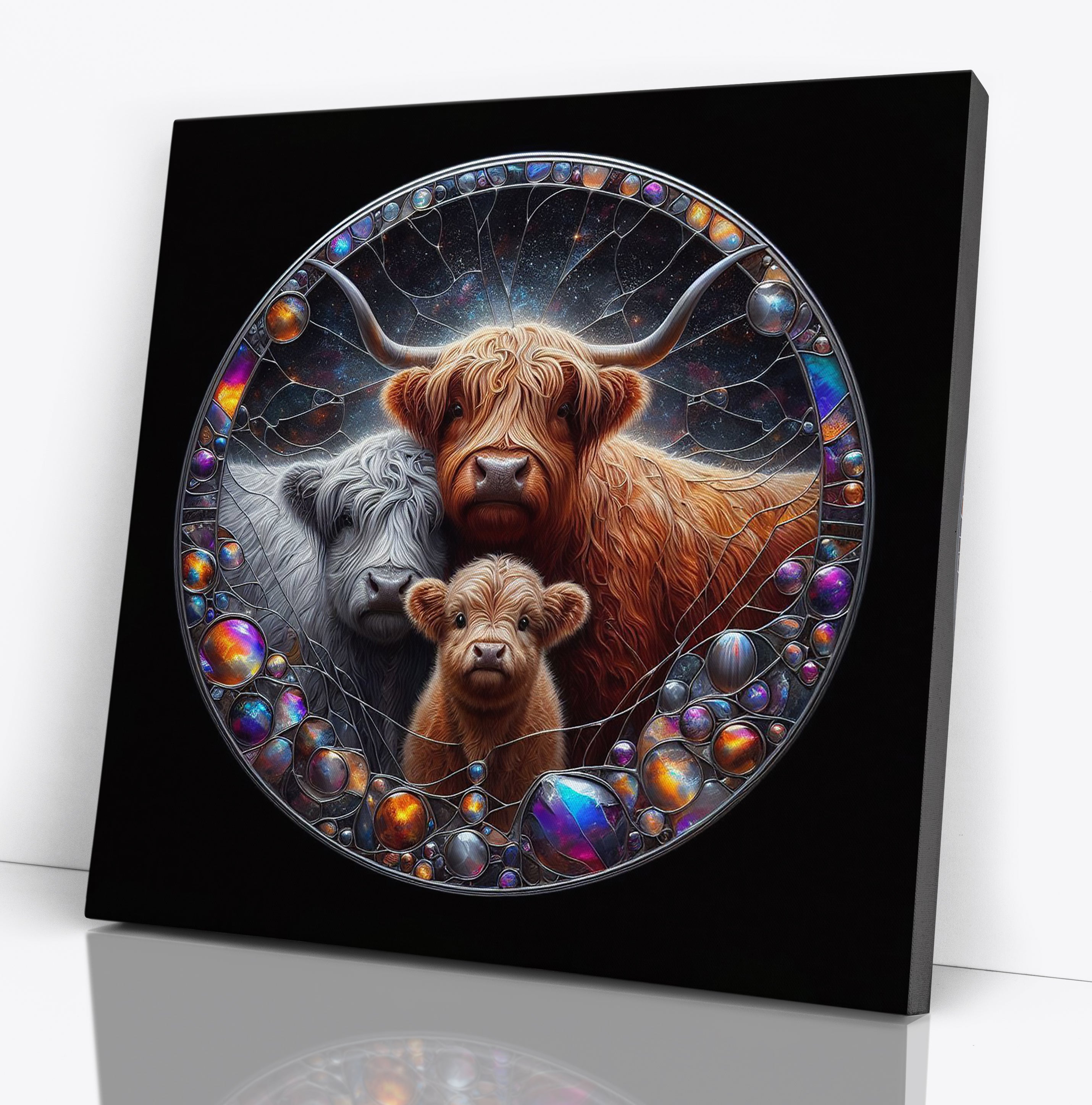 Highland Cow Family Mosaic Square Canvas Print Wall Art or Poster Print