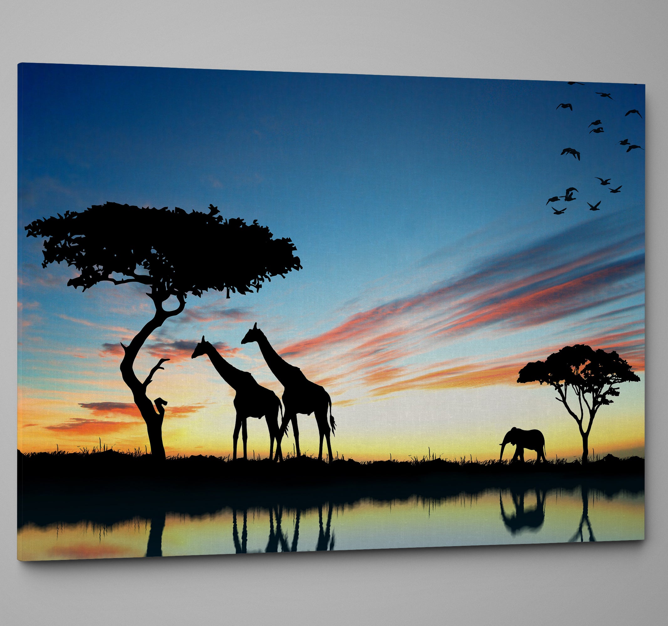 Giraffe Silhouettes African Sunset Landscape Wall Art