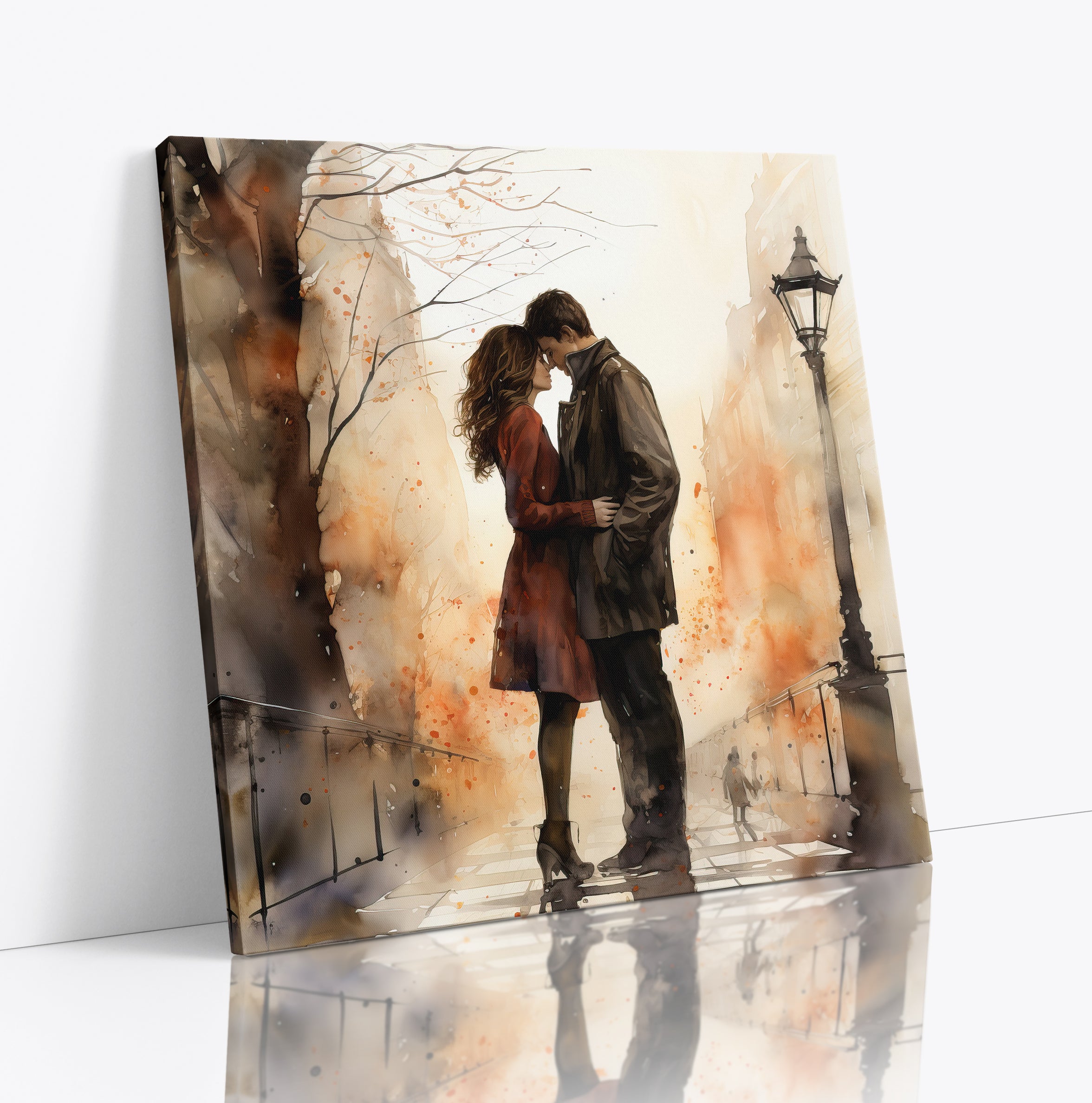 Couple Kissing Romantic Embrace Painting Canvas Wall Art Picture Print Poster
