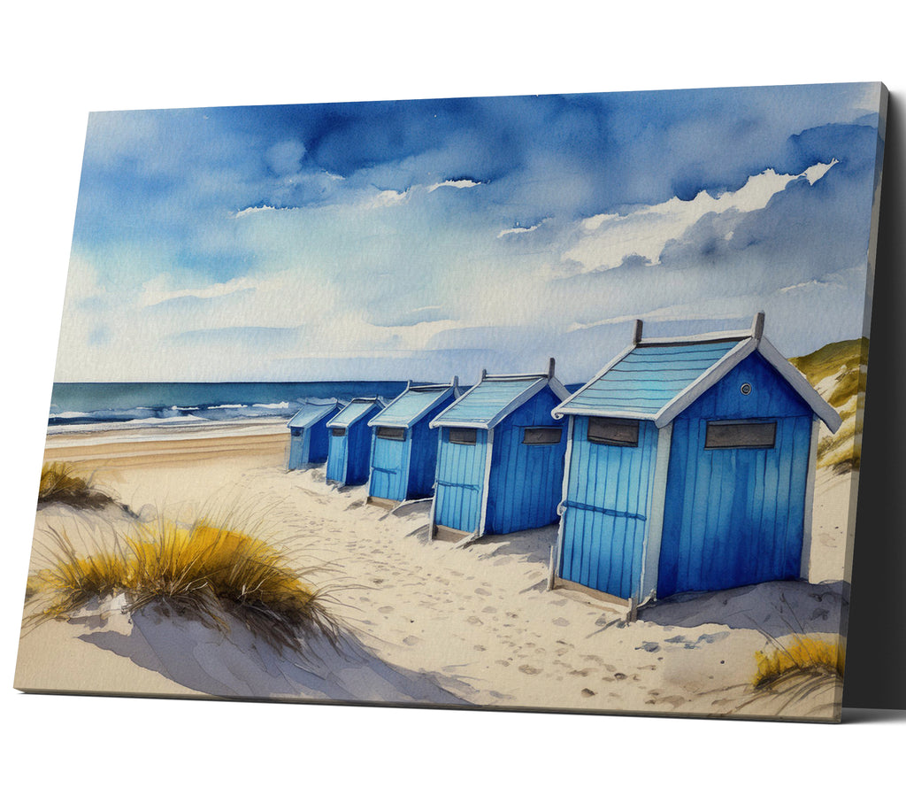 Blue Beach Huts Seaside Landscape Wall Art