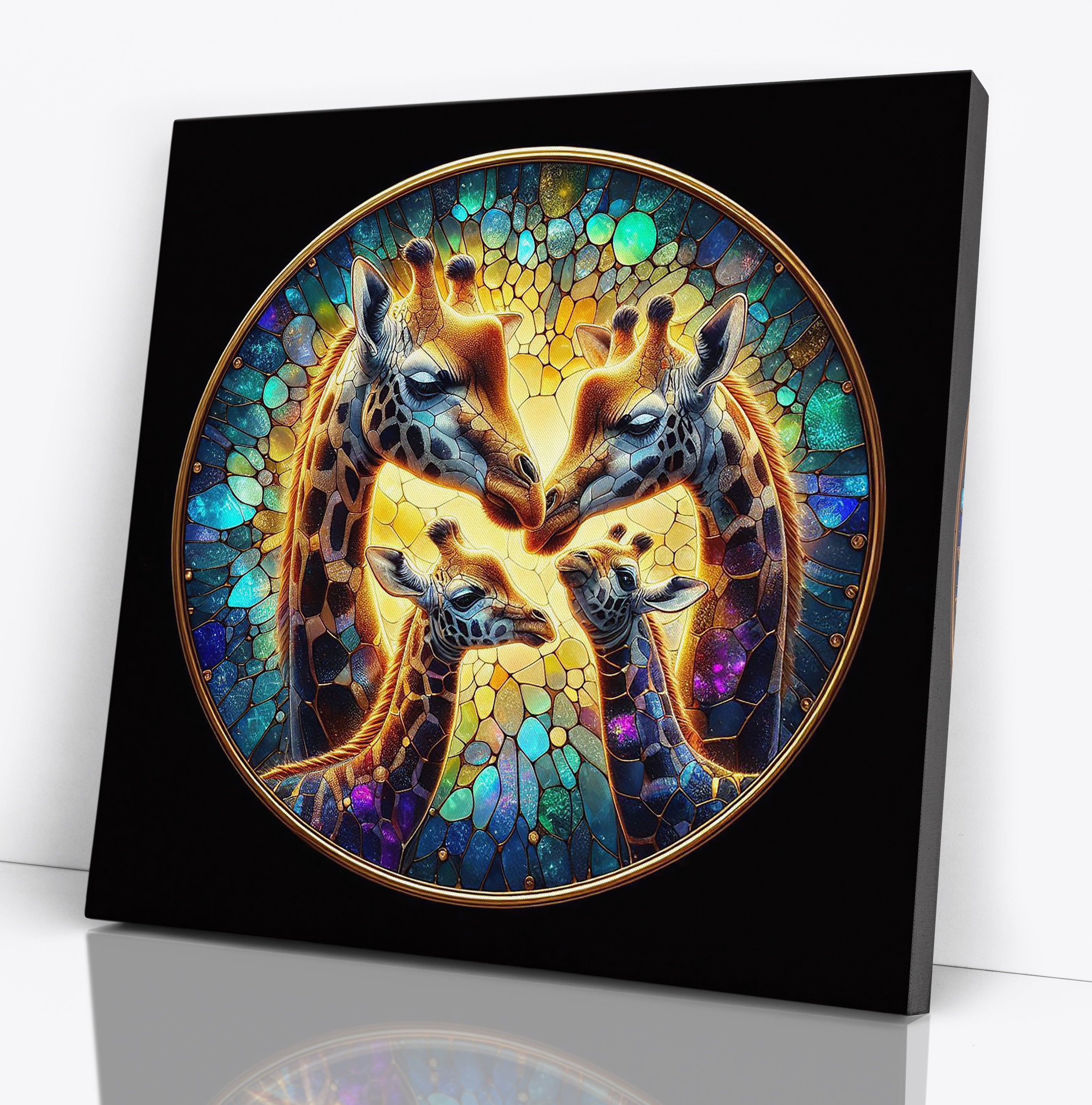 Giraffe Family Mosaic Square Canvas Print Wall Art or Poster Print