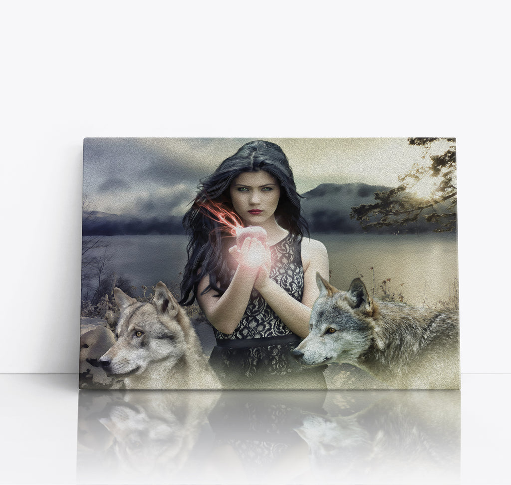Fantasy Gothic Girl and Wolves Canvas Print Wall Art