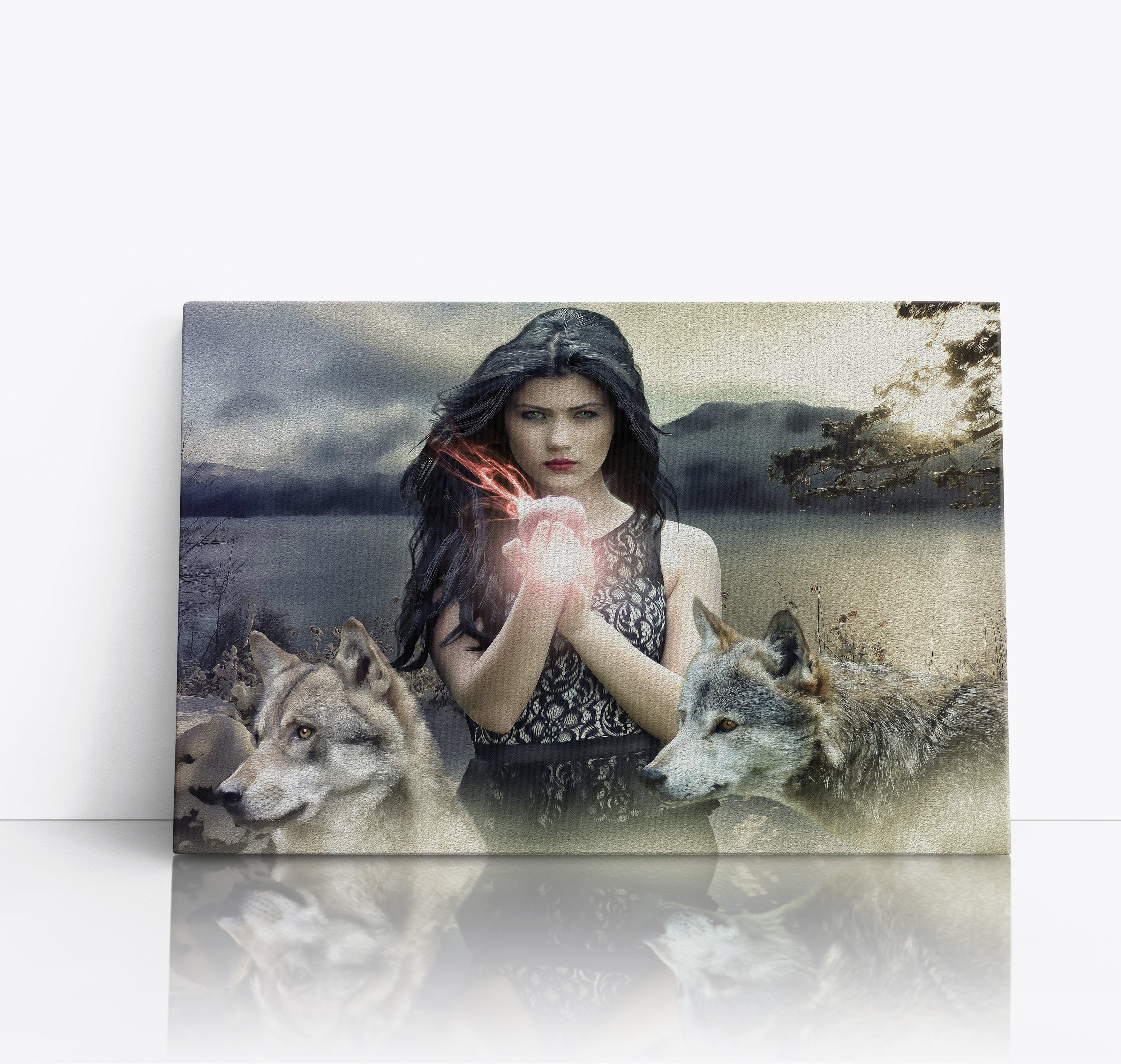 Fantasy Gothic Girl and Wolves Canvas Print Wall Art