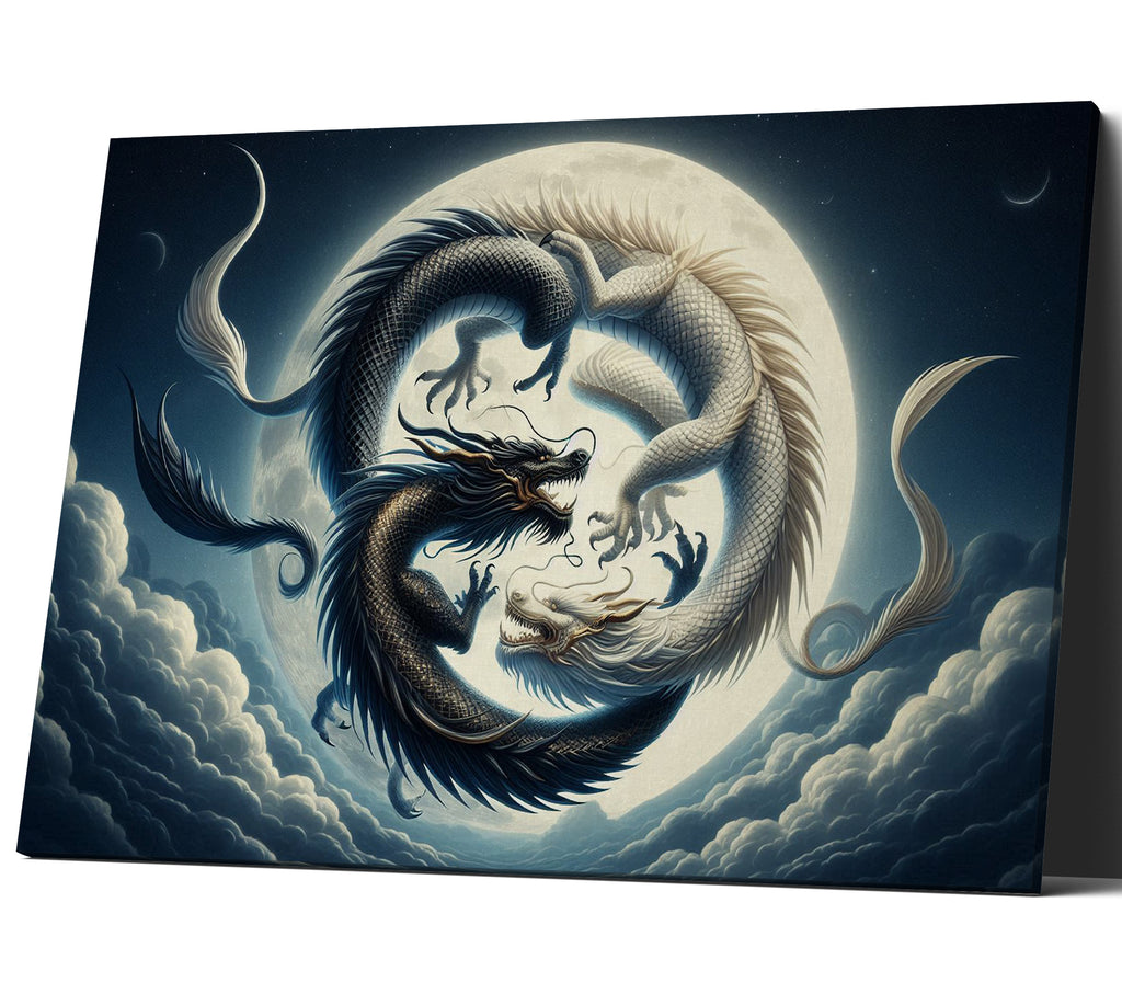 Ying Yang Dragons Fantasy Landscape Canvas Print Wall Art Picture or Poster Print