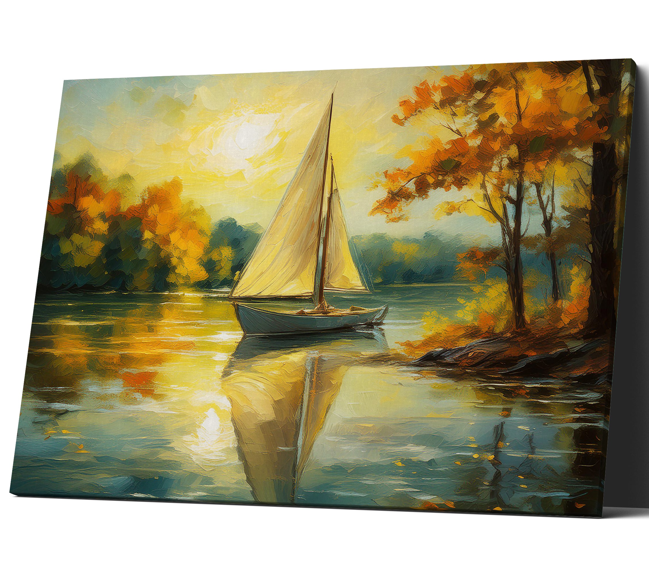 Scenic Sail Boat On Lake Canvas Print Wall Art