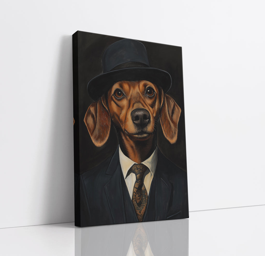 Dachshund In A Suit Canvas Wall Art Print Framed Home Decor Picture
