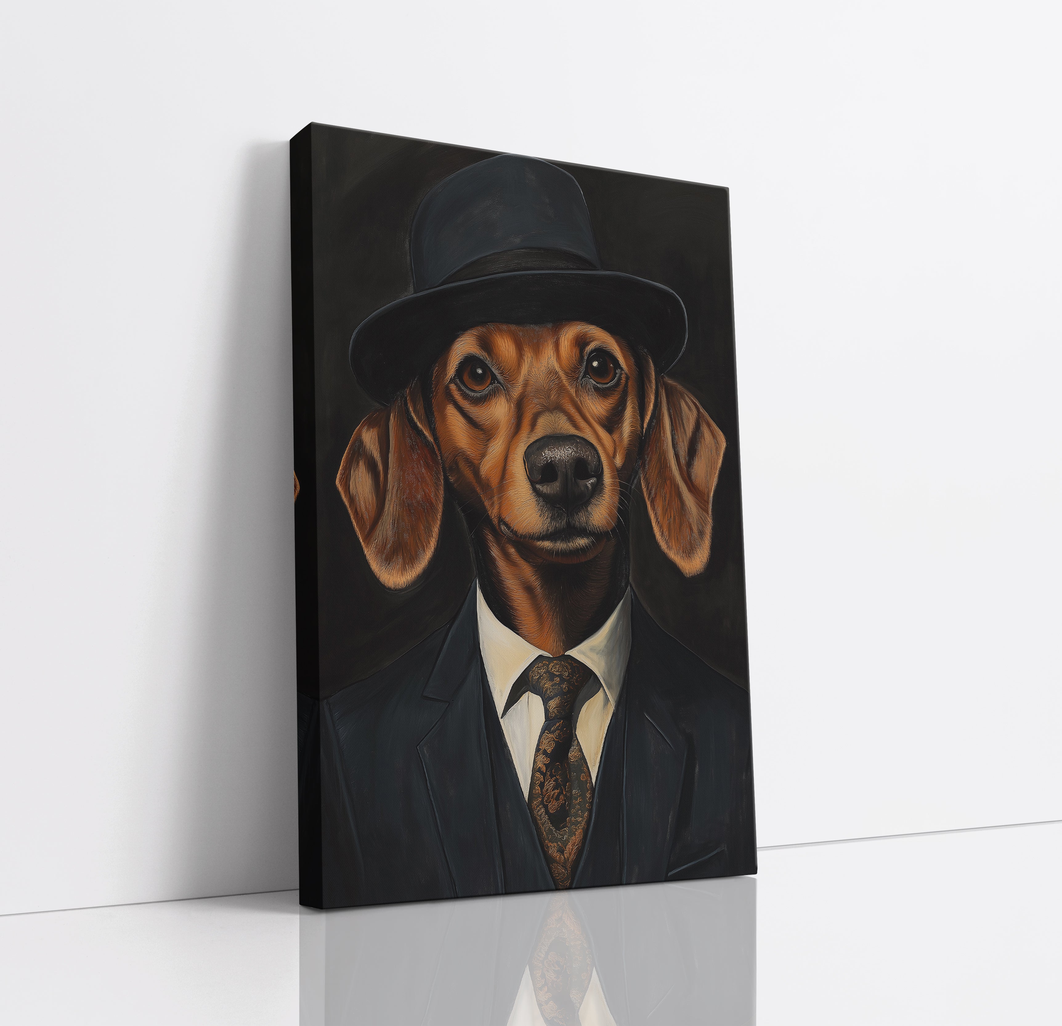Dachshund In A Suit Canvas Wall Art Print Framed Home Decor Picture