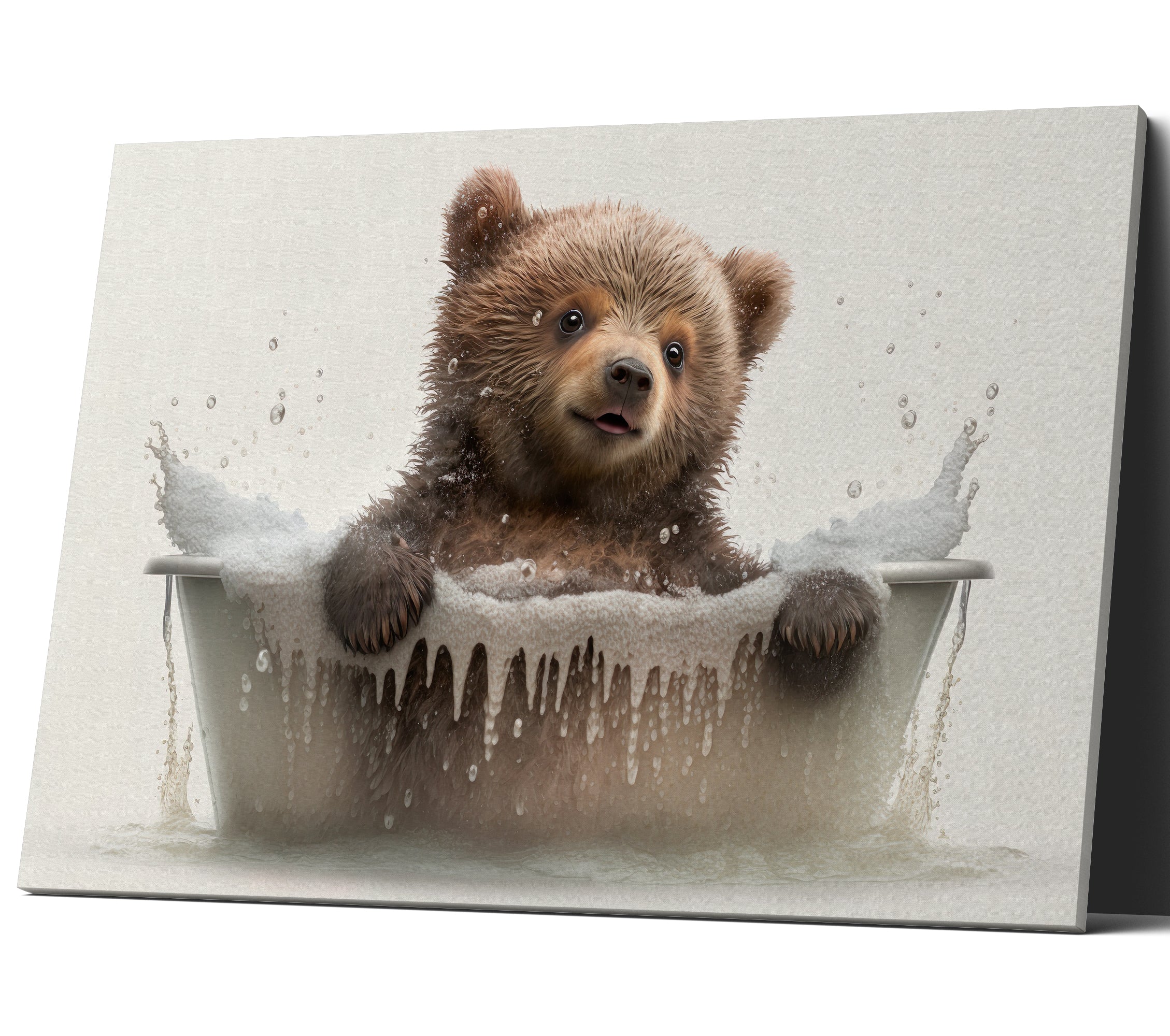 Cute Bear Cub In A Bubble Bath Canvas Print Wall Art