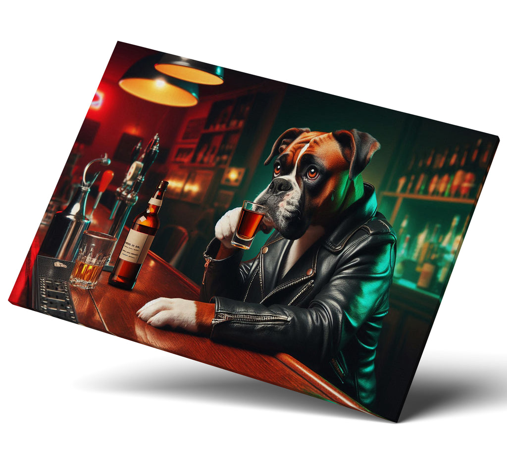 Boxer Dog Drinking Shots at a Bar Canvas Print Wall Art