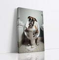 Boxer Dog Reading Paper On Toilet Funny Canvas Print Wall Art Décor Picture