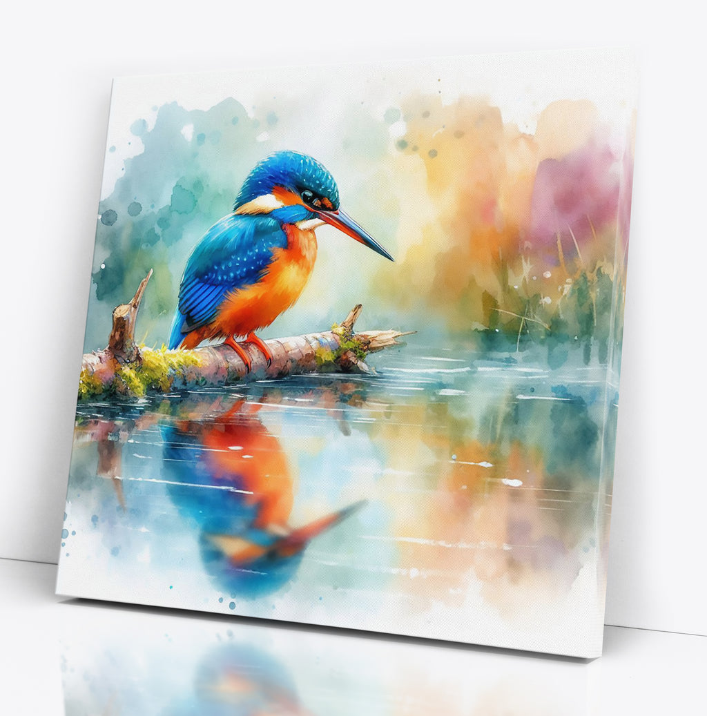 Kingfisher By the River Nature Canvas Wall Art Print