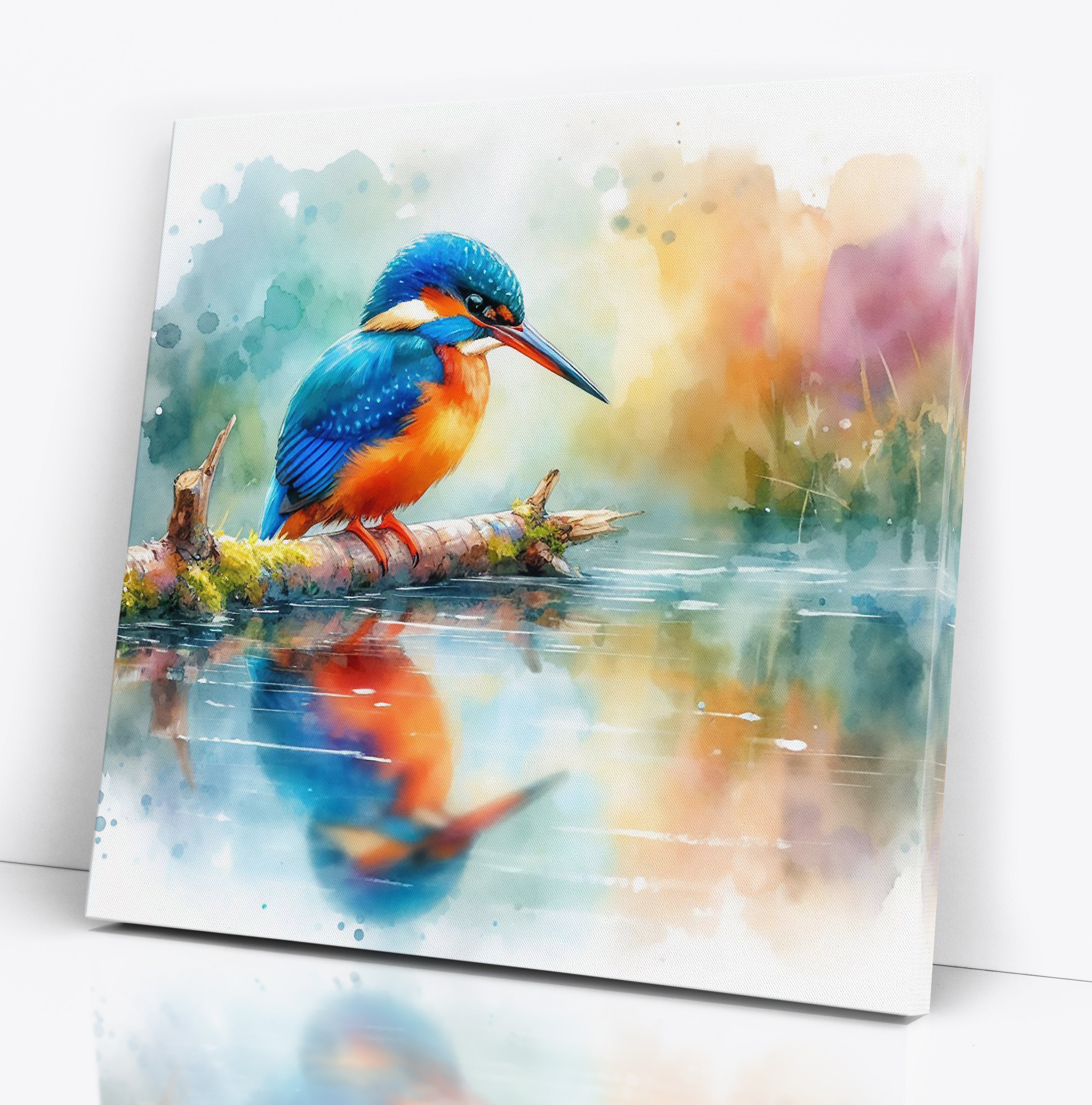 Kingfisher By the River Nature Canvas Wall Art Print