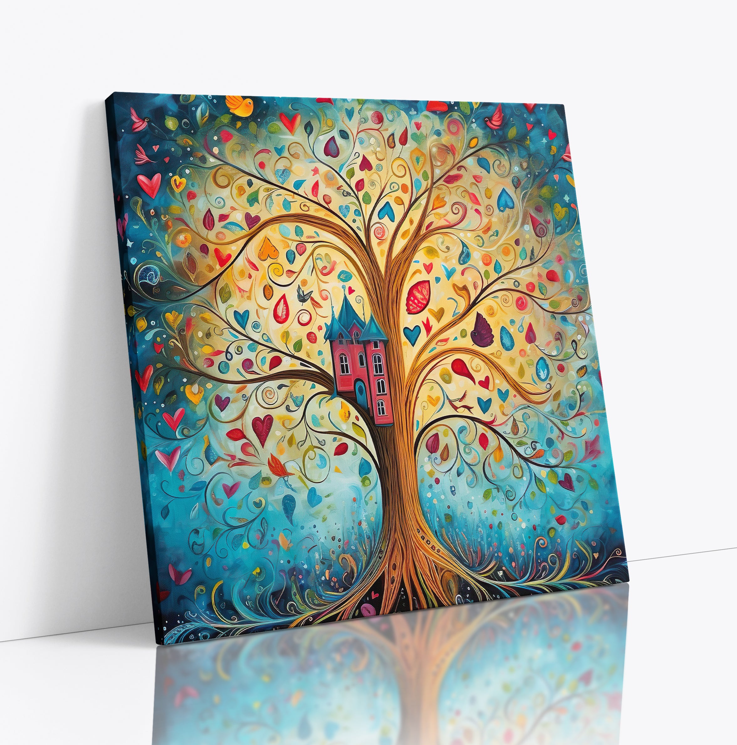 Colour Tree of Life Abstract Square Canvas Print Picture Modern Wall Art