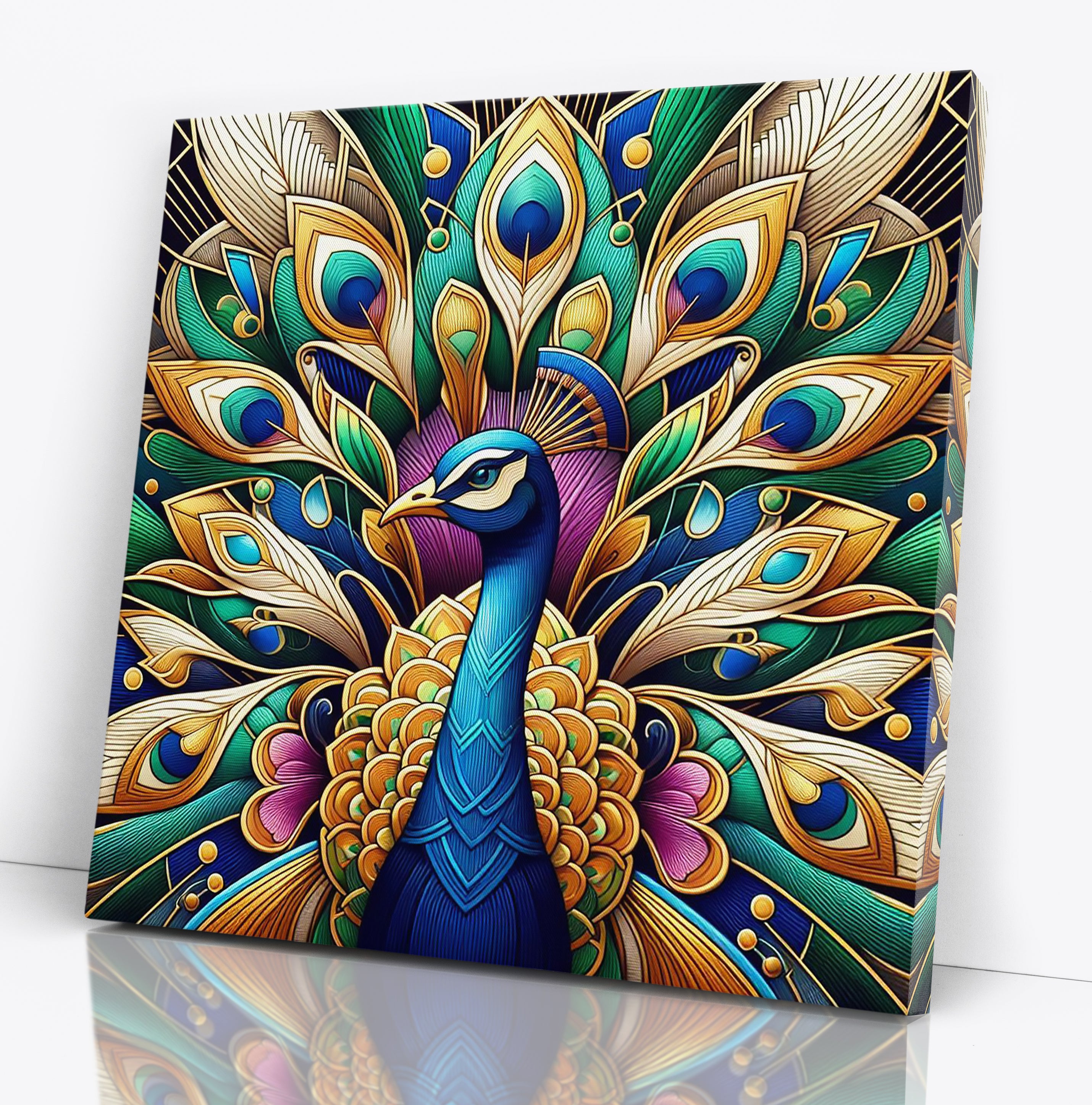 Beautiful Peacock Art Deco Square Wall Art Print