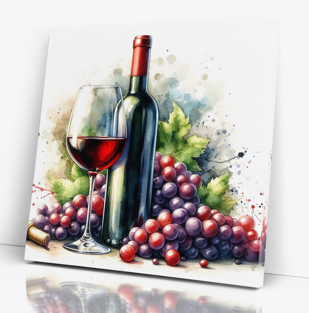 Red Wine Watercolour Style Square Canvas Print Wall Art
