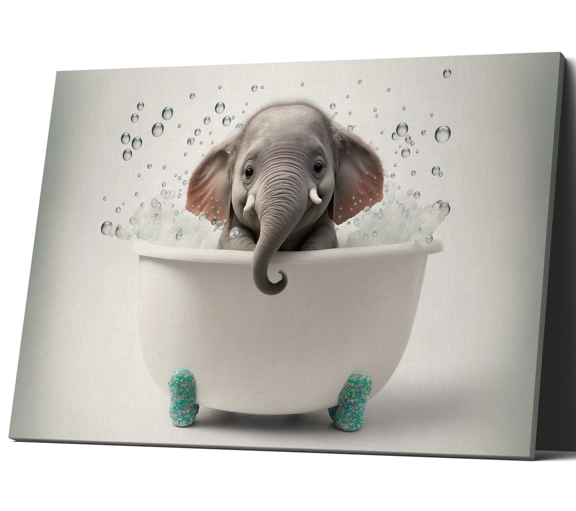 Cute Baby Elephant In a Bubble Bath Wall Art Canvas Print