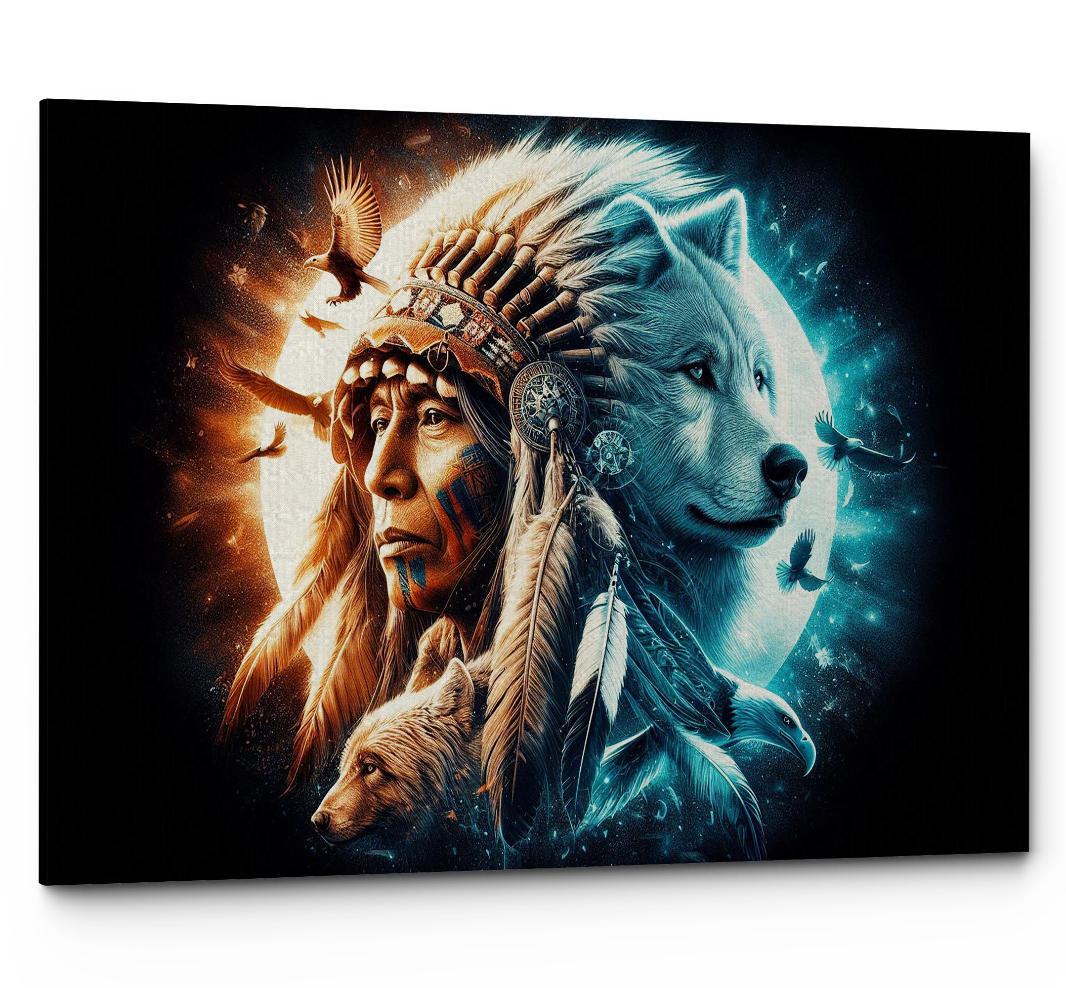 Native American, Wolf, Bear, Eagle Spirits Wall Art Canvas Print
