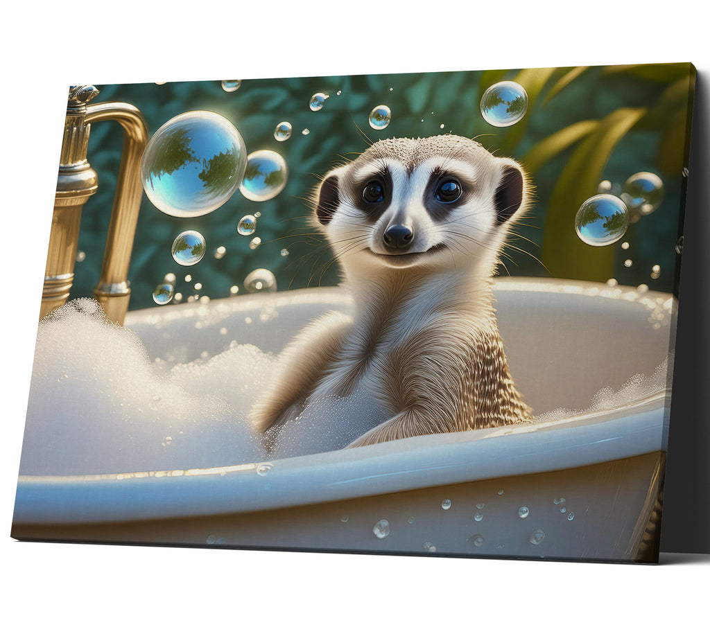 Cute Meerkat Sat In Bubble Bath Bathroom Wall Art