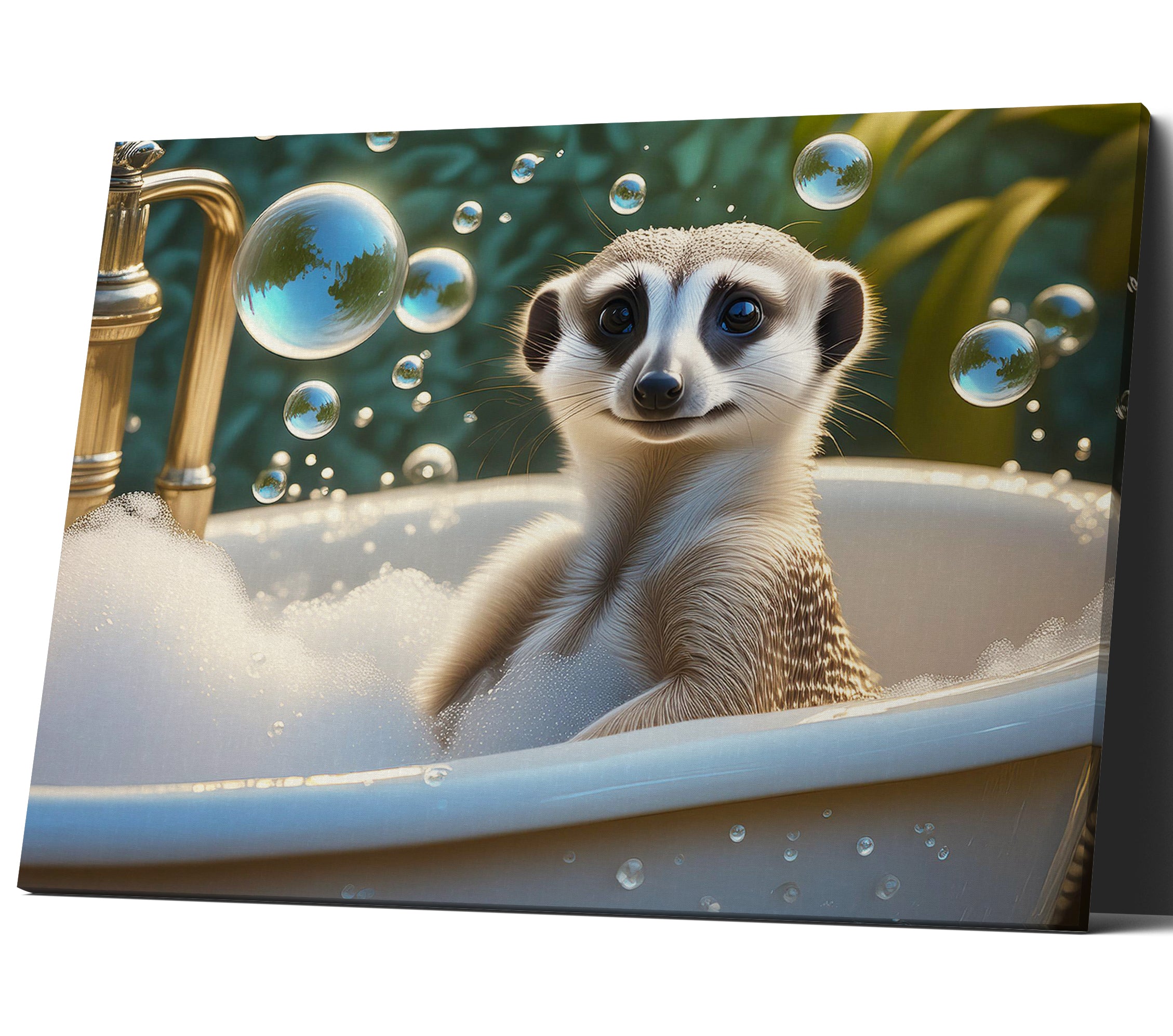 Cute Meerkat Sat In Bubble Bath Bathroom Wall Art