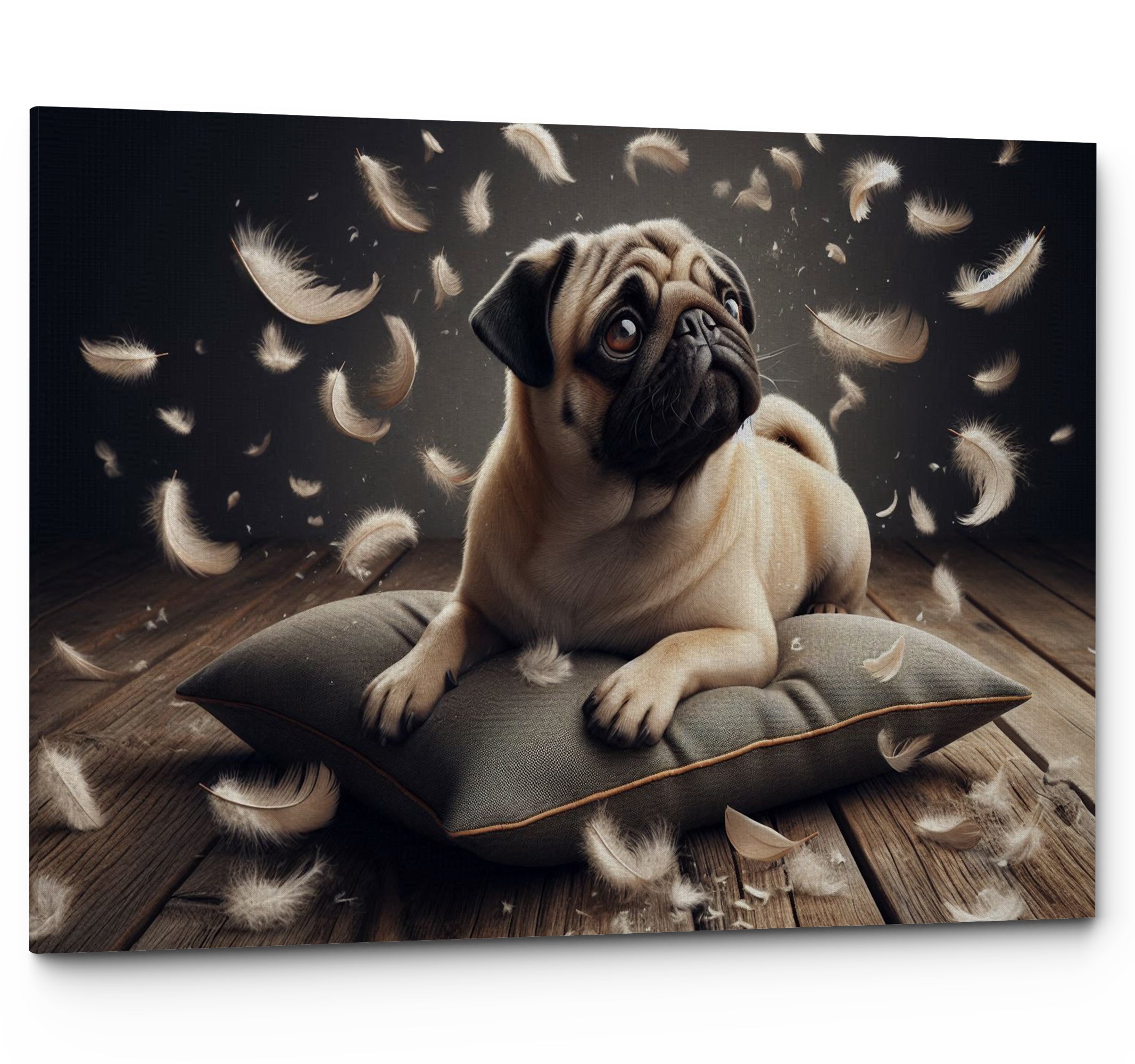 Cute Pug Dog Sat On Cushion Canvas Print Wall Art