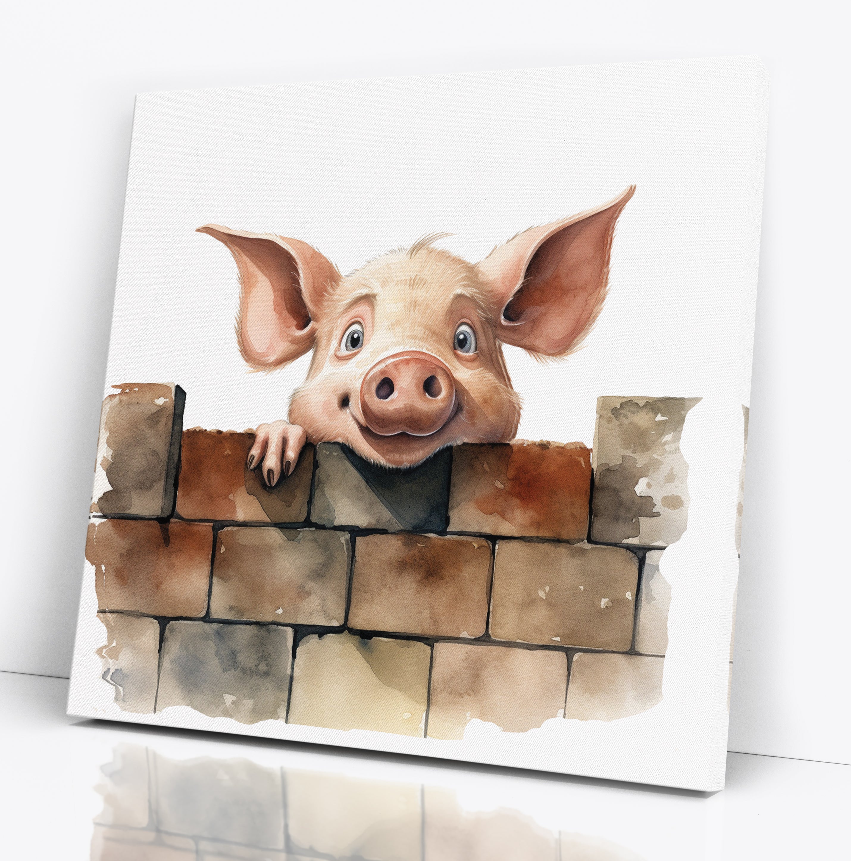 Funny Pig peering Over The Wall Canvas Print Wall Art