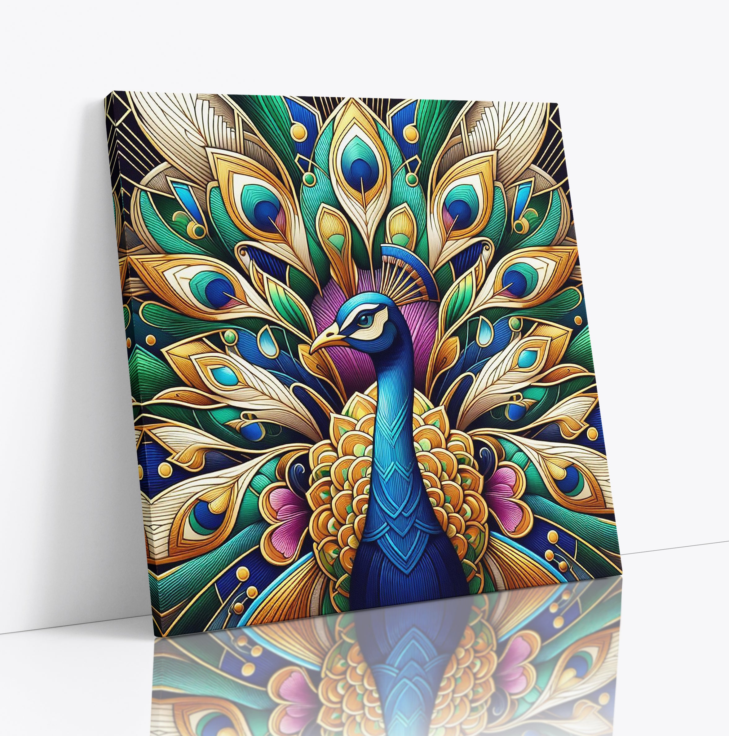 Beautiful Peacock Art Deco Square Wall Art Print