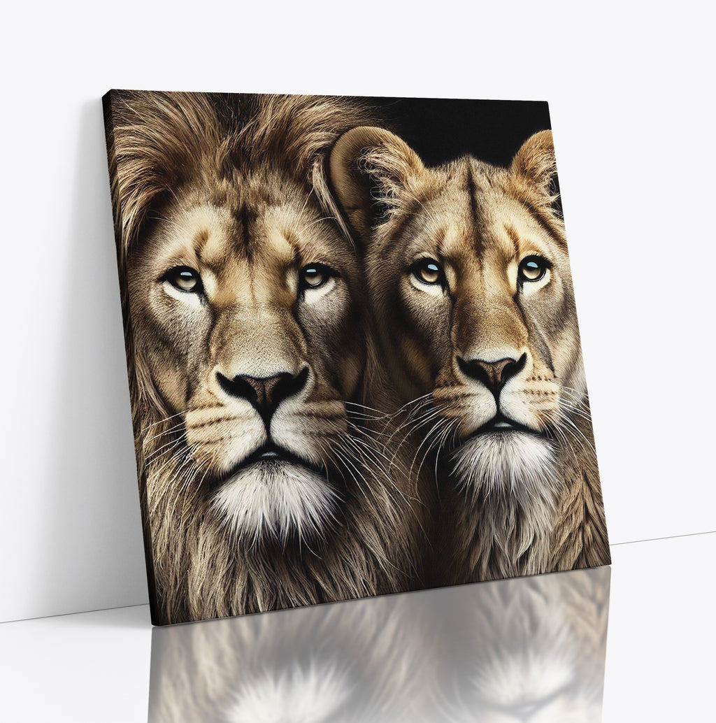 Majestic Lion and Lioness Big Cat Square Canvas Print Wall Art