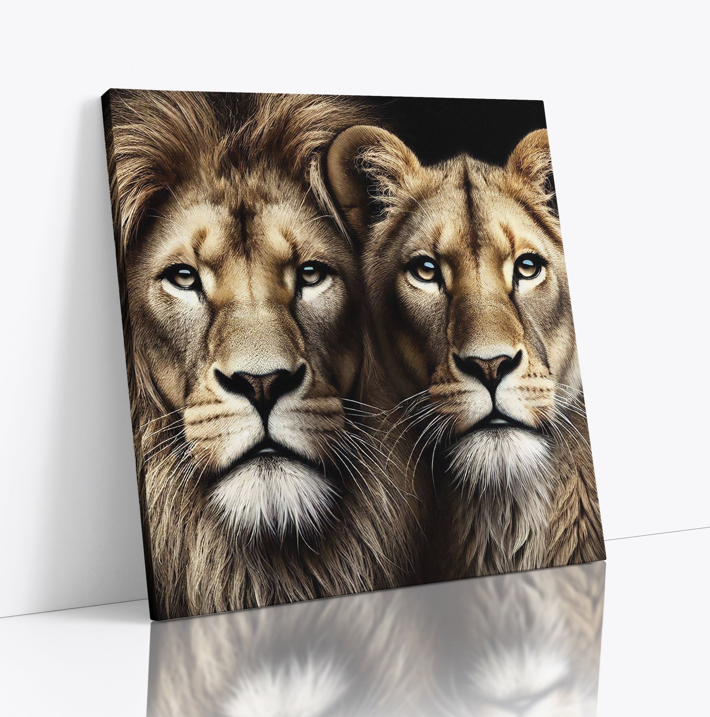 Majestic Lion and Lioness Big Cat Square Canvas Print Wall Art