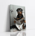 Rottweiler Dog Reading Paper On Toilet Funny Canvas Print Wall Art Décor